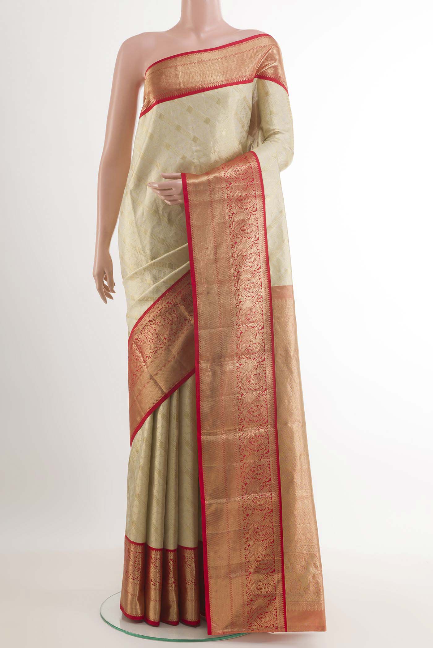 Off White Kanchipuram Silk Saree
