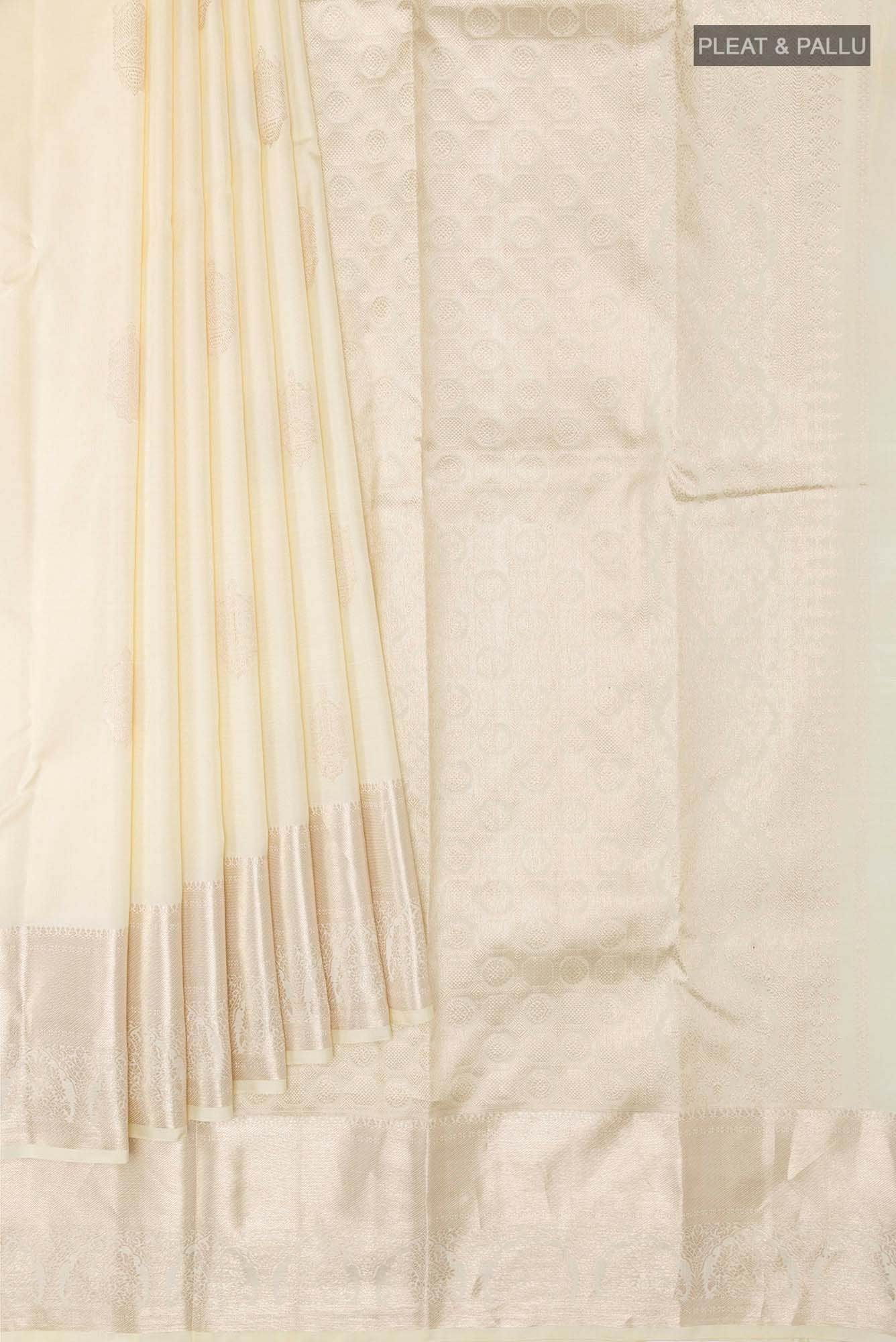 Off White Kanchipuram Silk Saree - Image 2