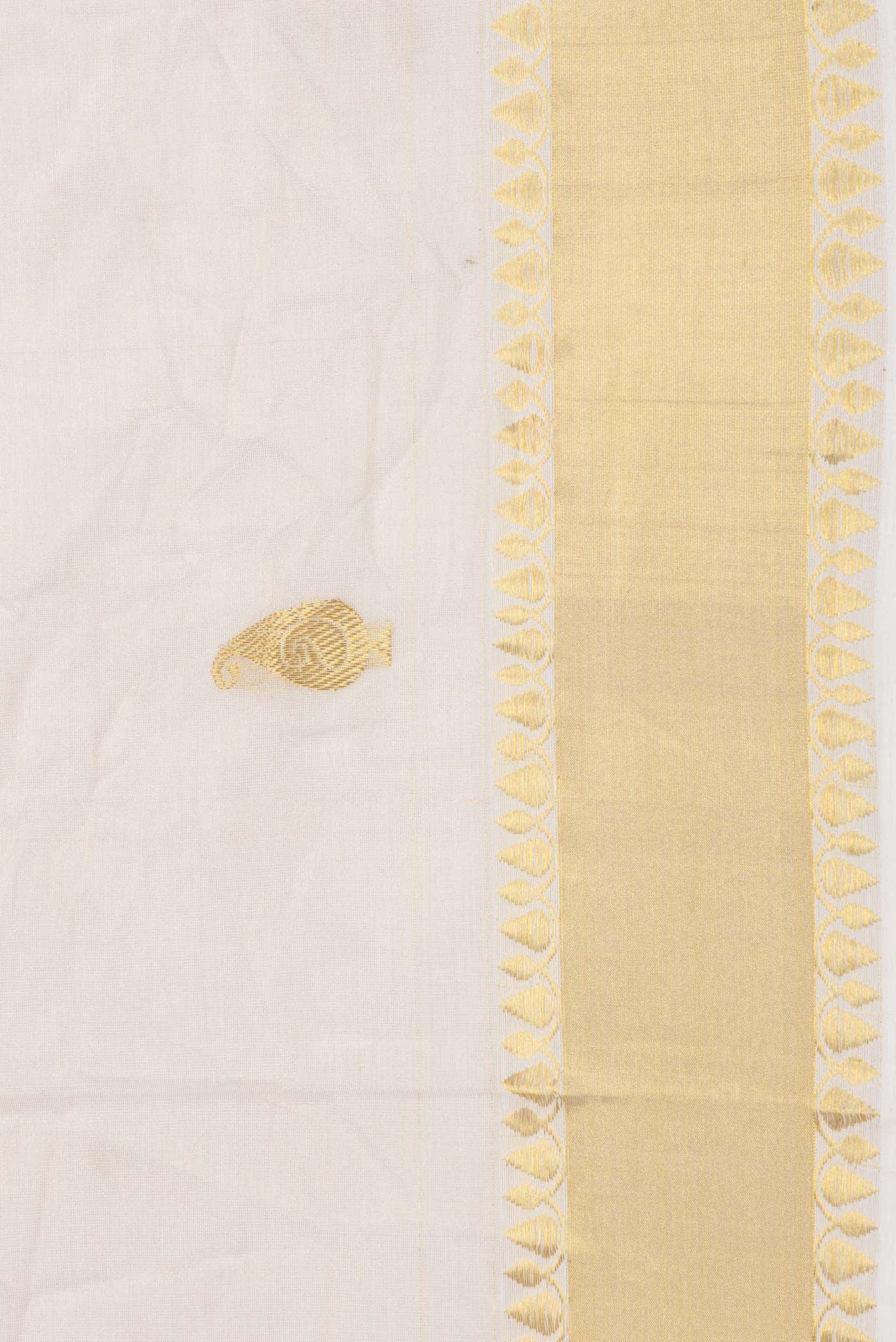 Off White Kerala Cotton Saree - Image 4
