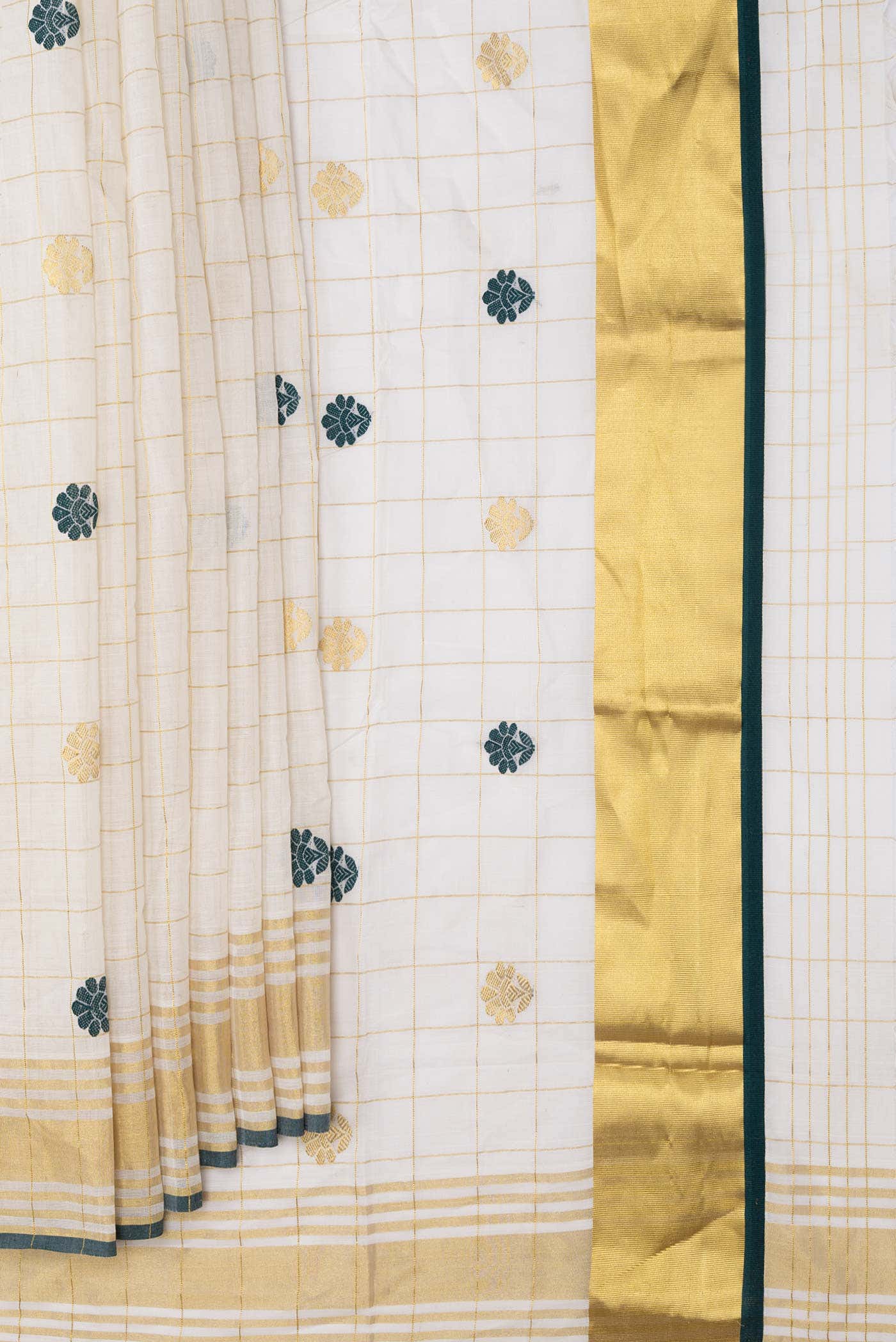 Off White Kerala Cotton Saree - Image 2