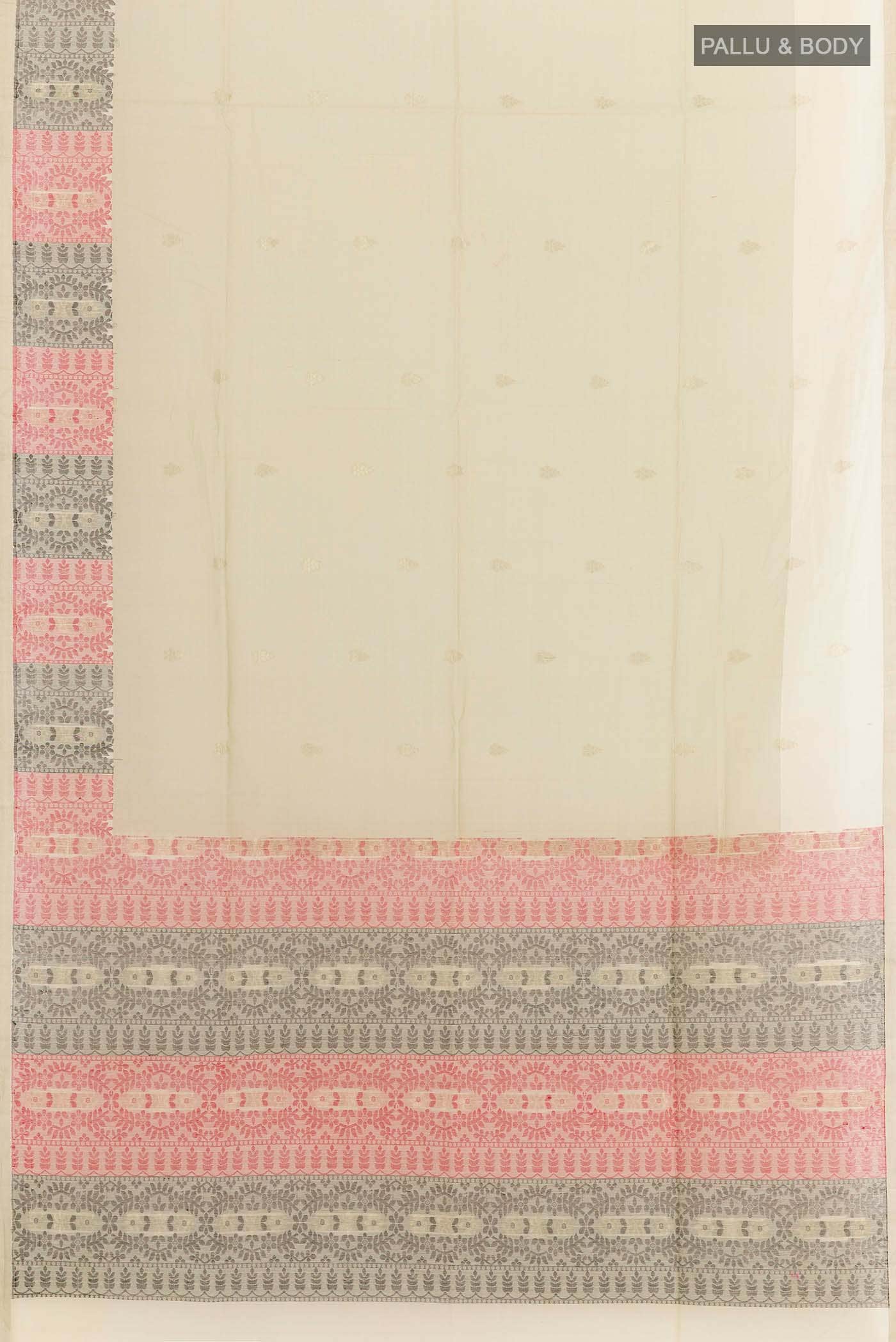 Off White Kora Cotton Saree - Image 3
