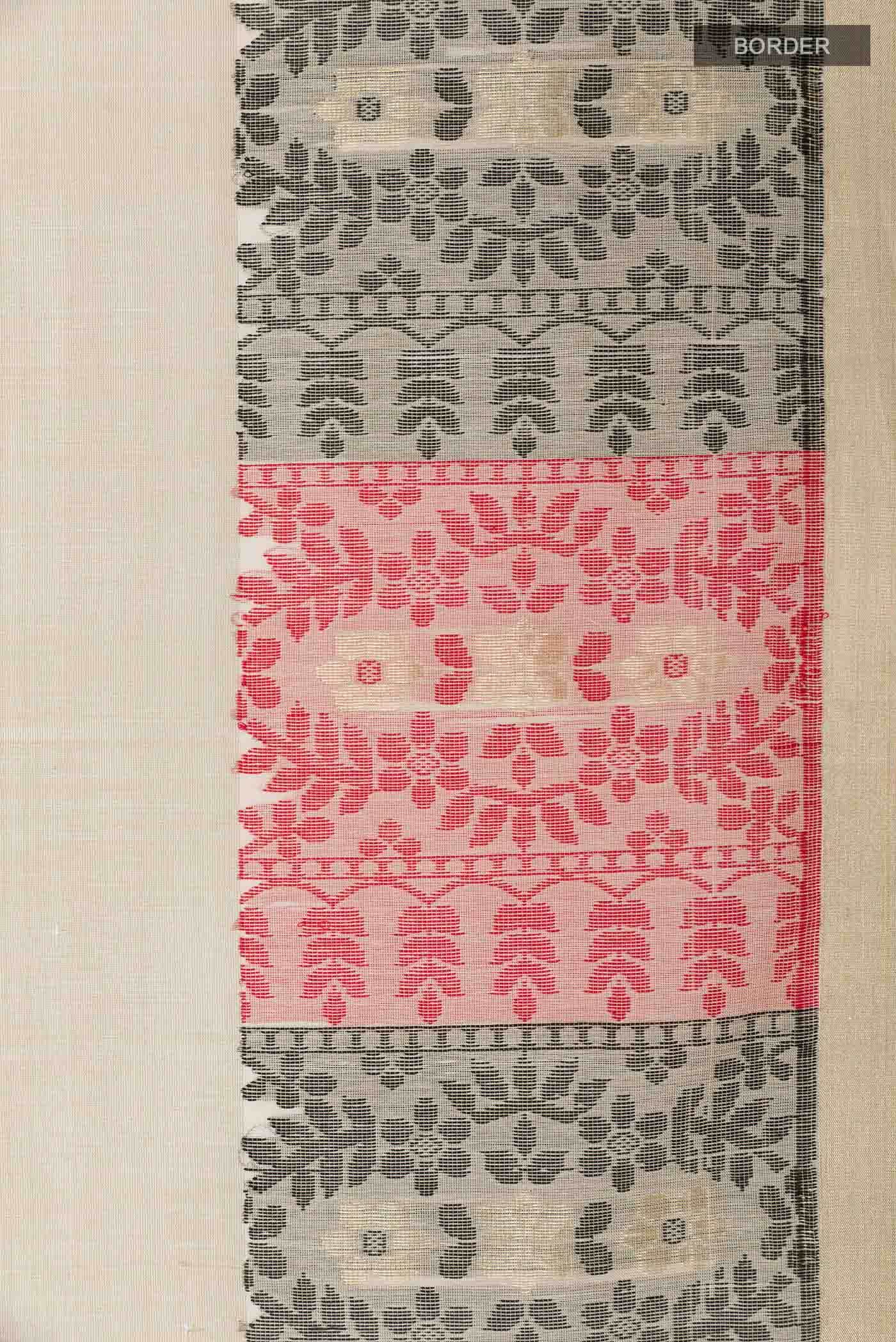 Off White Kora Cotton Saree - Image 4