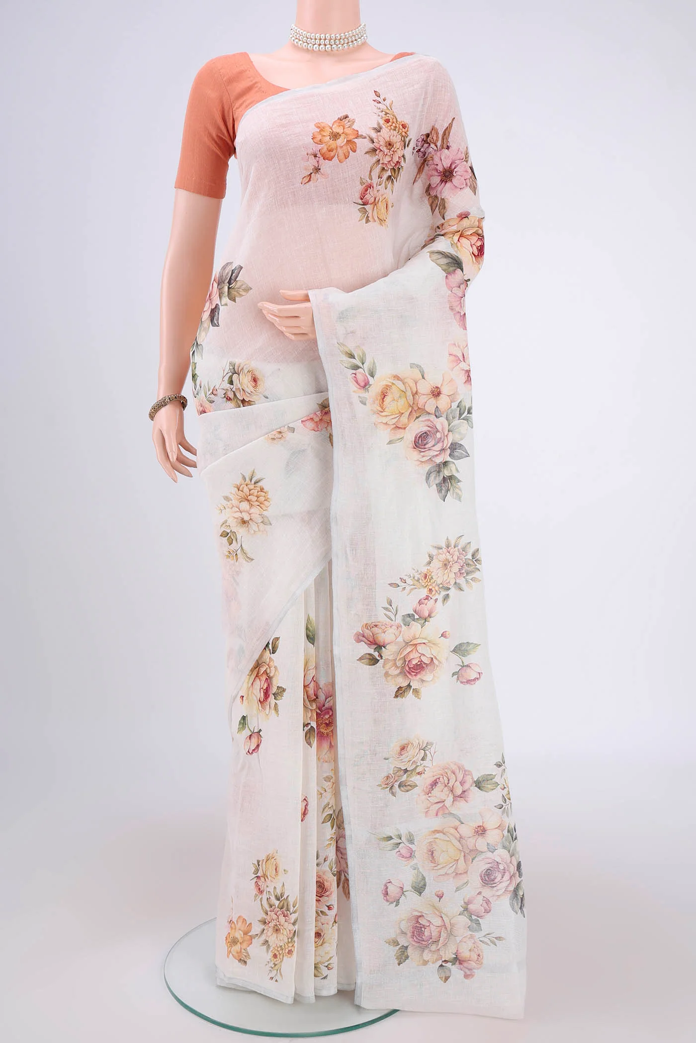 Off White Linen Saree