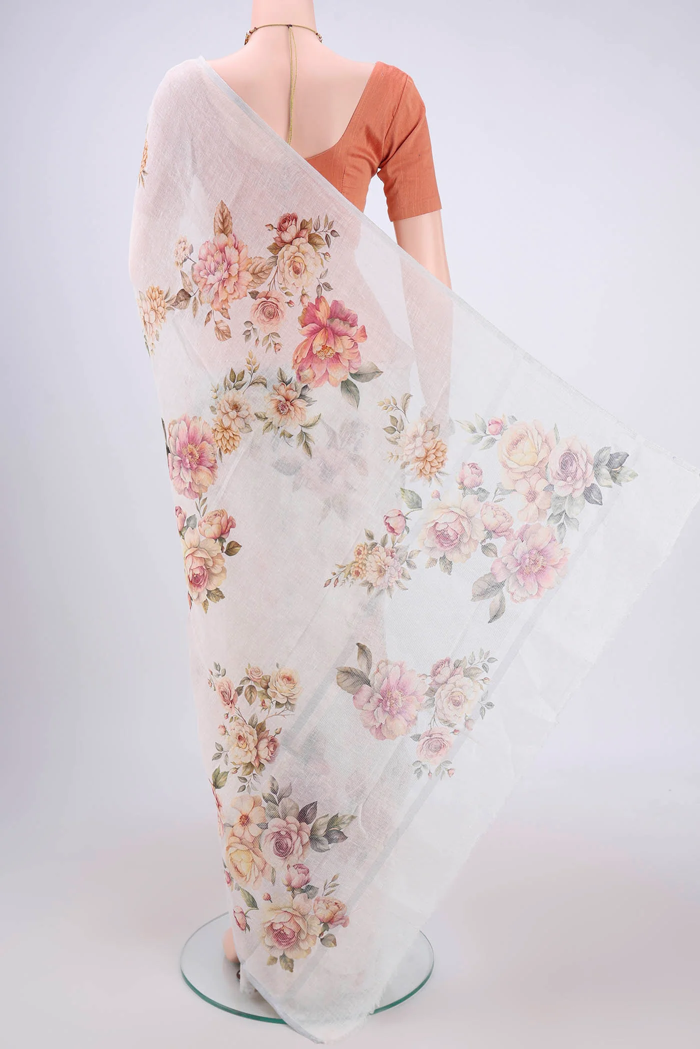Off White Linen Saree - Image 3