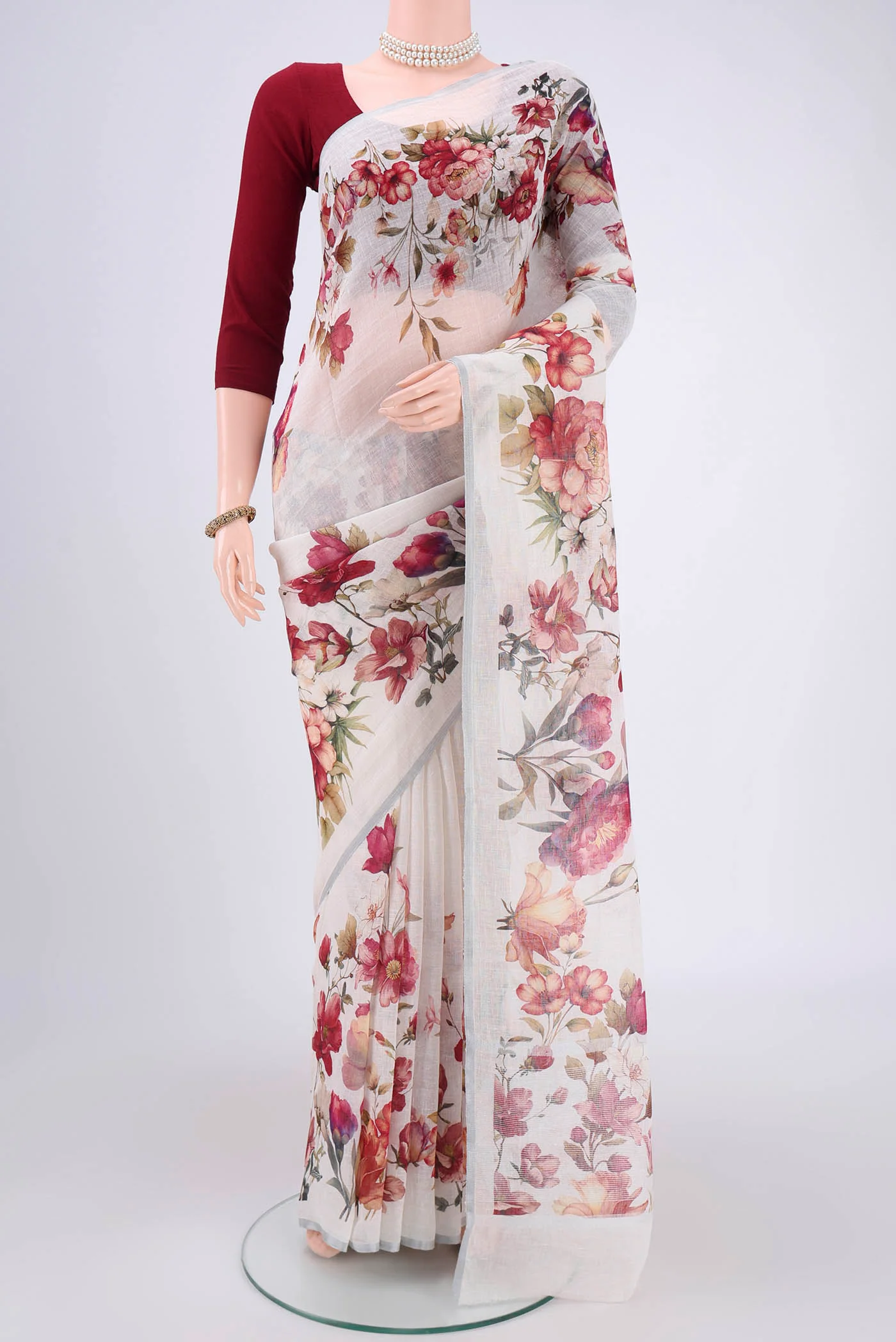 Off White Linen Saree