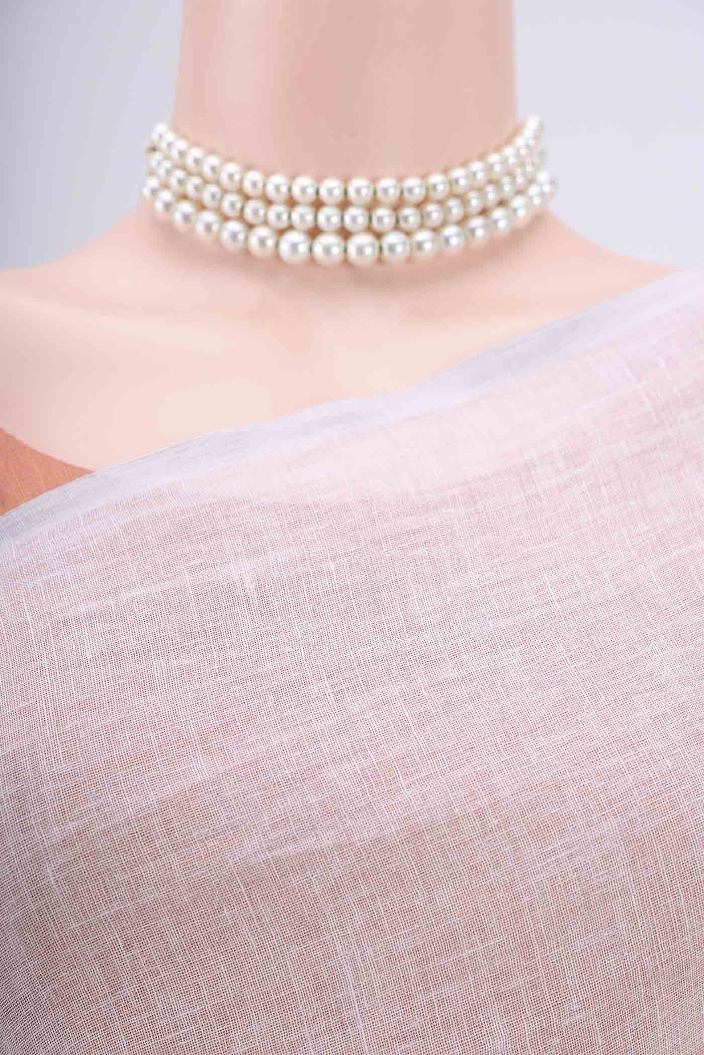Off White Linen Saree - Image 2
