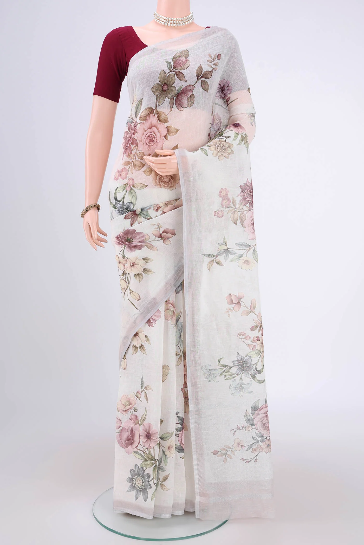 Off White Linen Saree