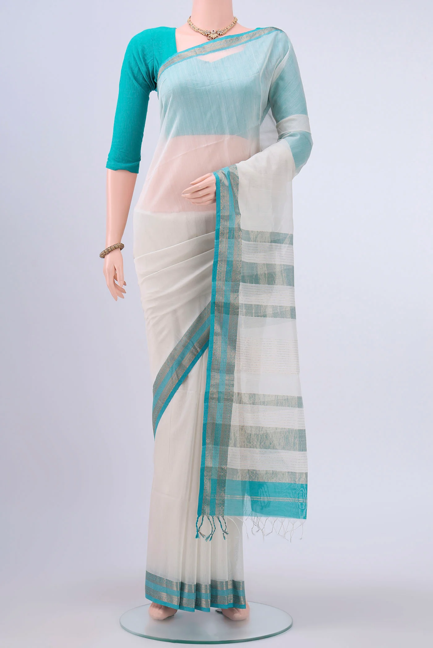 Off White Maheshwari Silk Cotton Saree