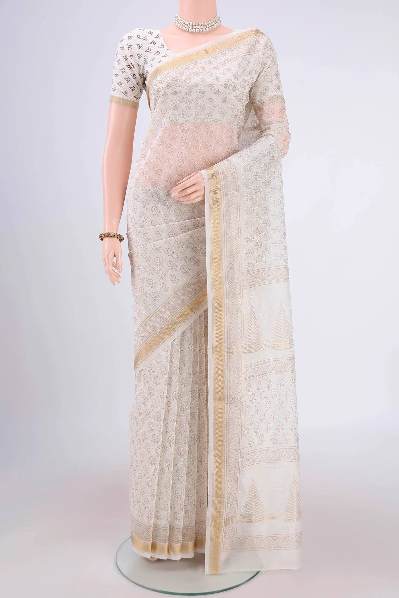 Off White Maheshwari Silk Cotton Saree