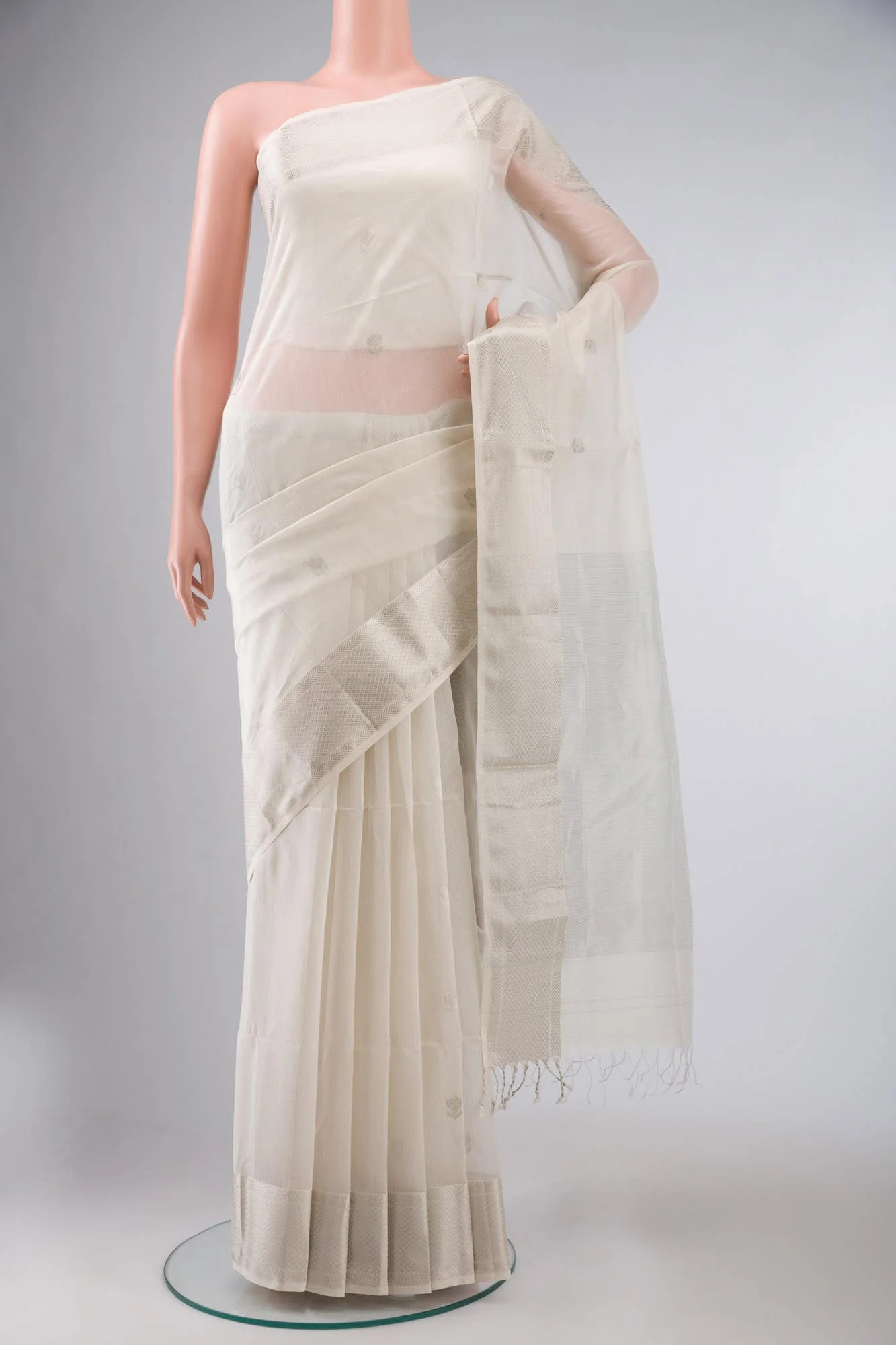 Off White Maheshwari Silk Cotton Saree