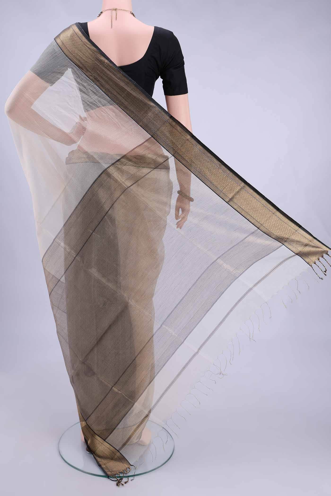 Off White Maheshwari Silk Saree - Image 2