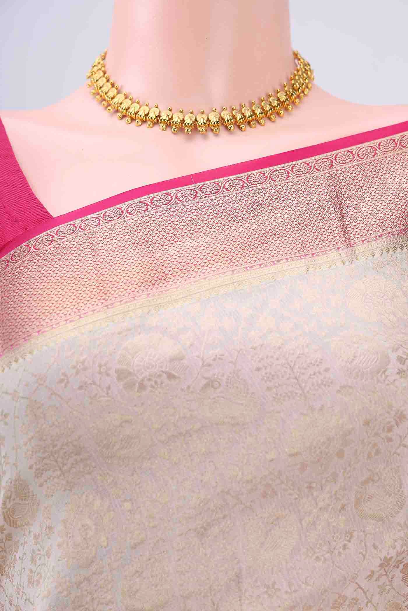 Off White Mysore Crepe Saree - Image 2