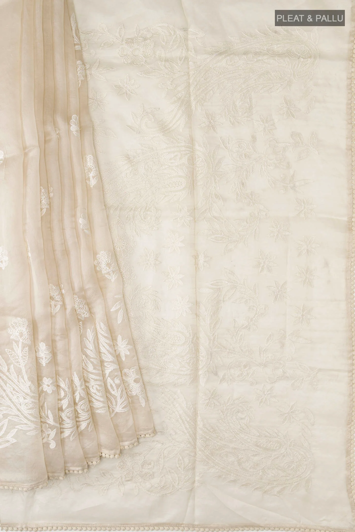 Off White Organza Silk Saree - Image 4