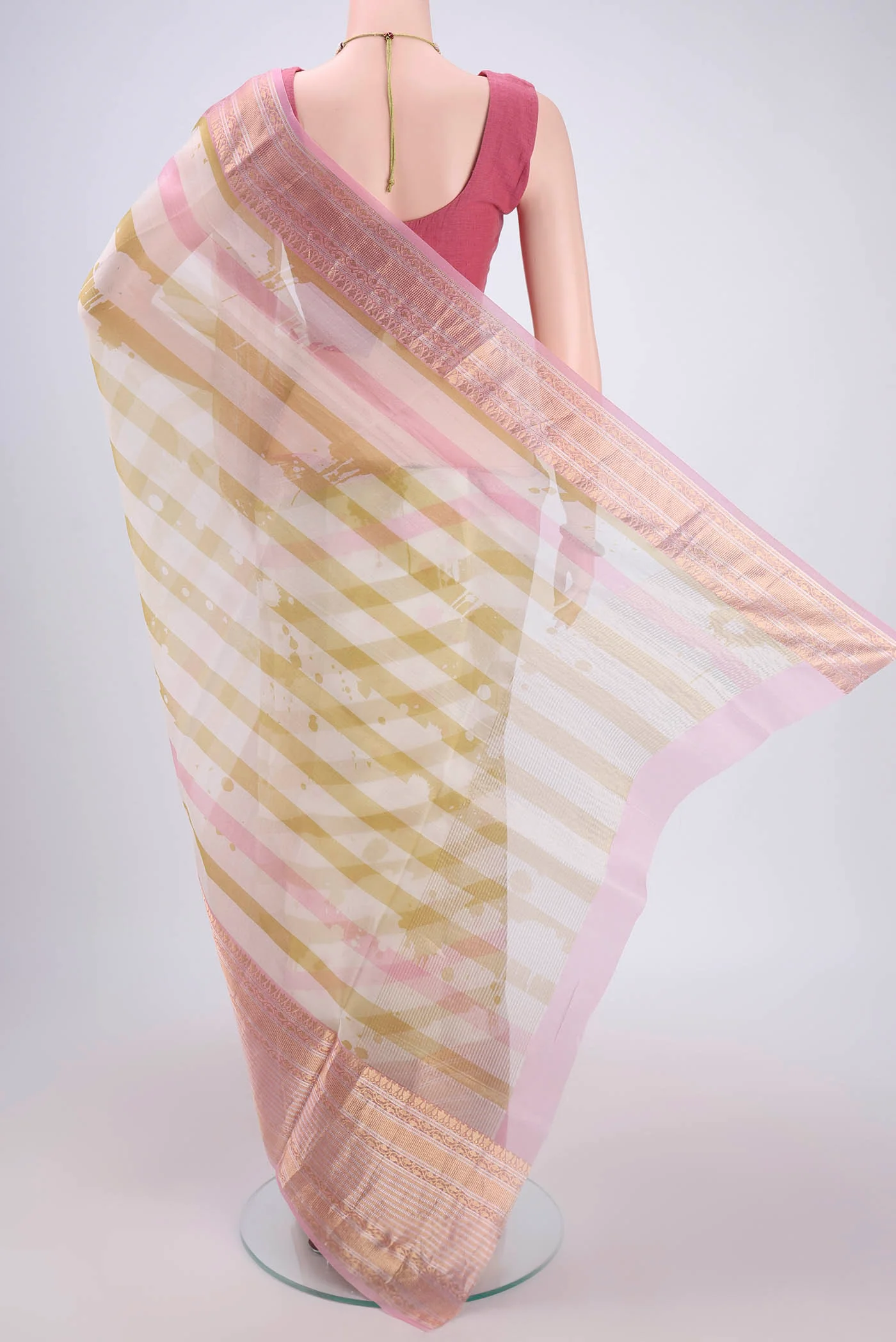 Off White Organza Silk Saree - Image 3