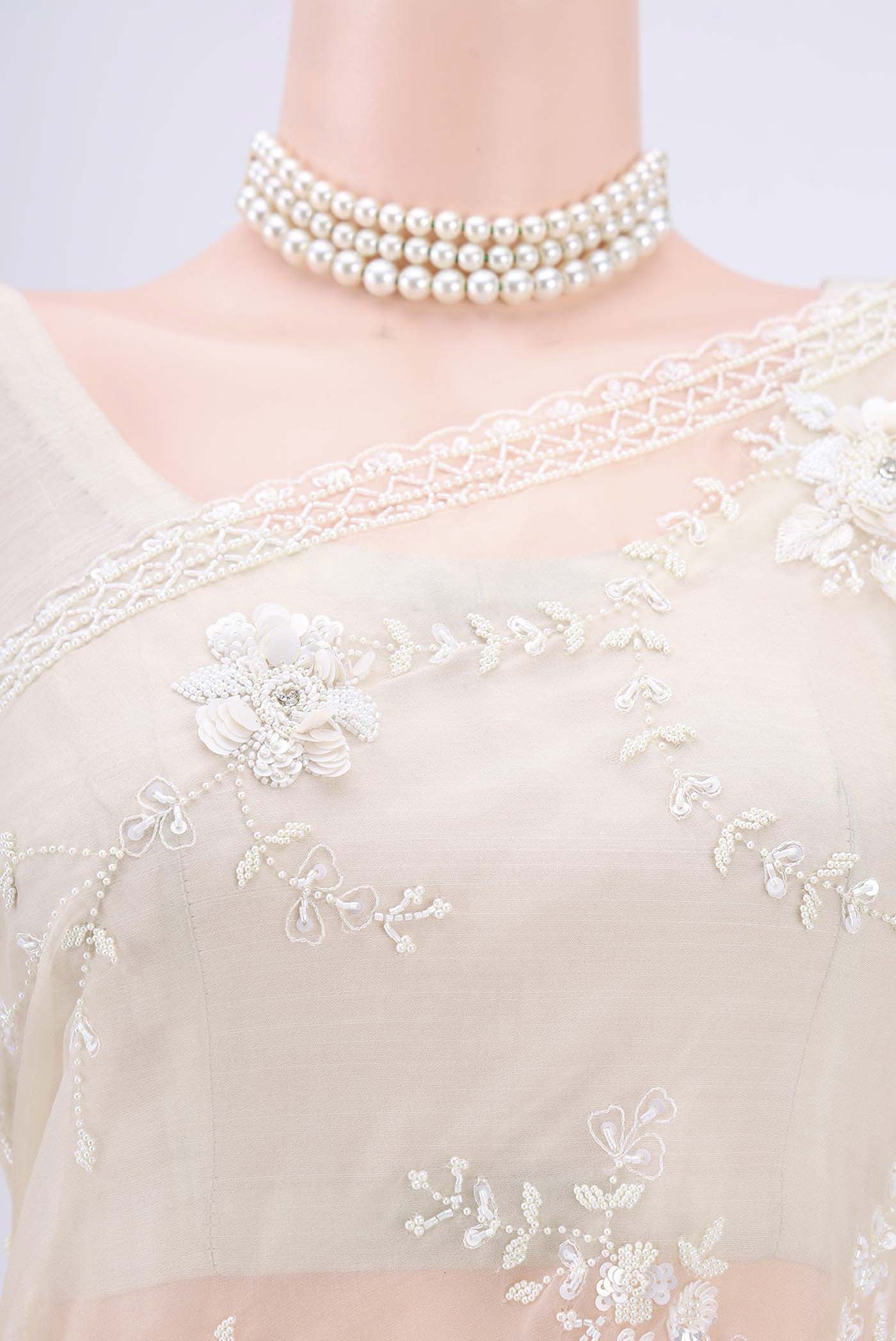 Off White Organza Silk Saree - Image 2