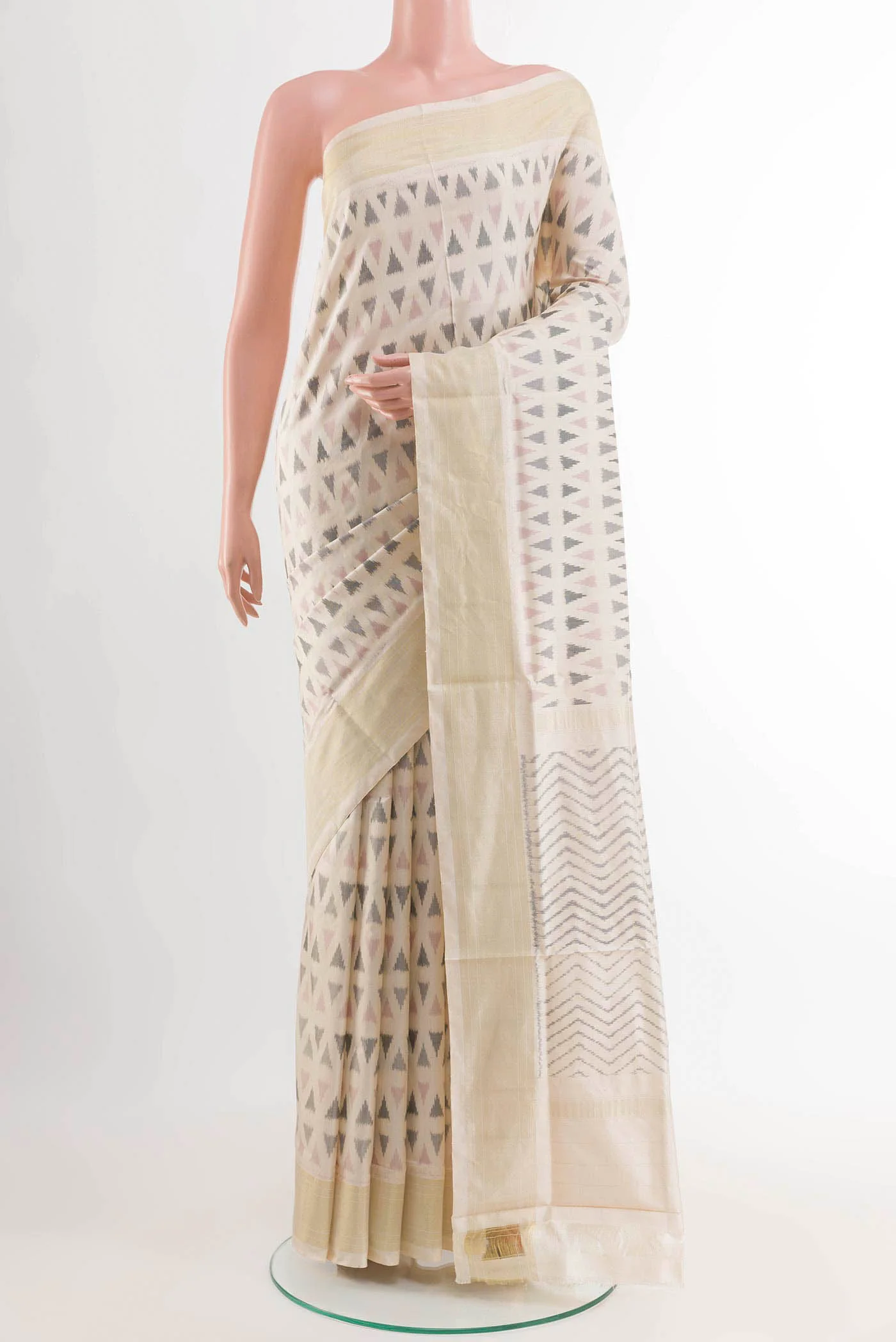 Off White Pochampally Silk Saree