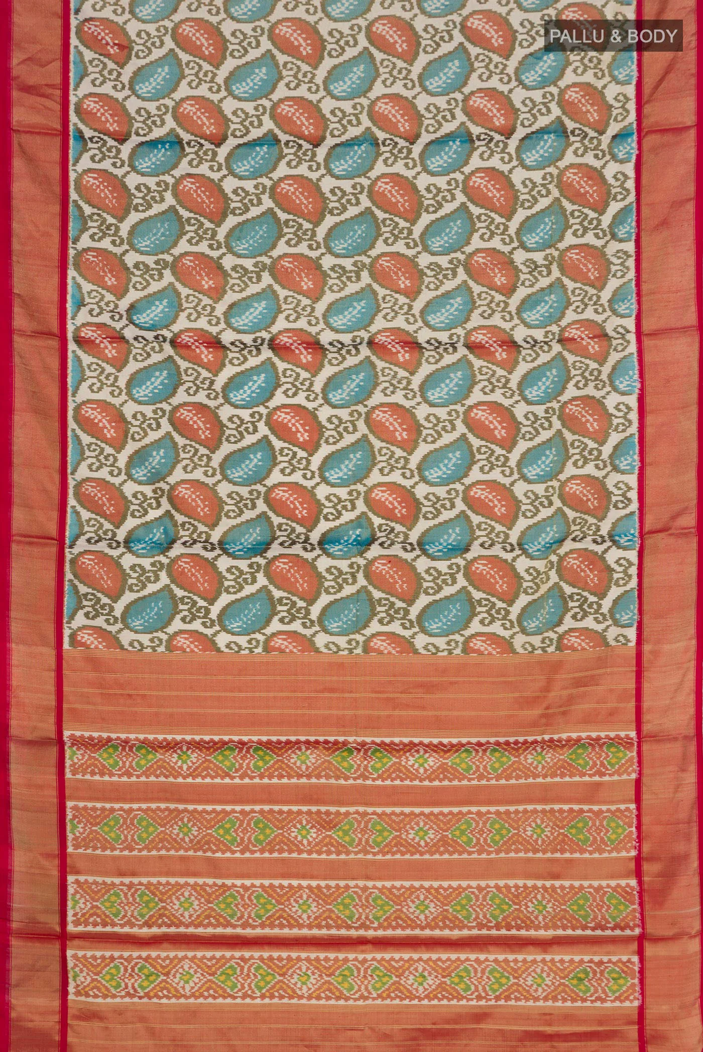 Cream Pochampally Silk Saree - Image 5