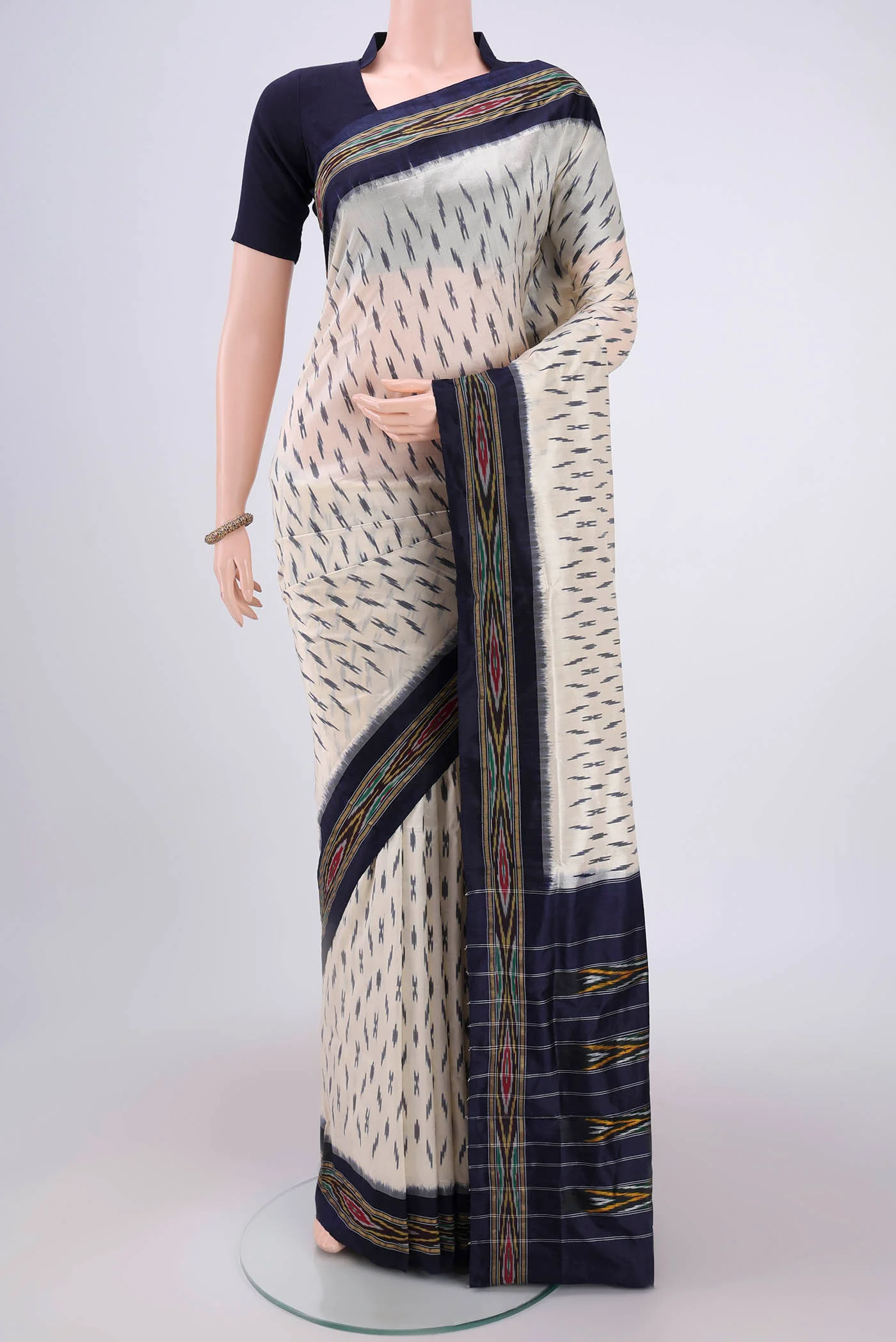 Off White Pochampally Silk Saree