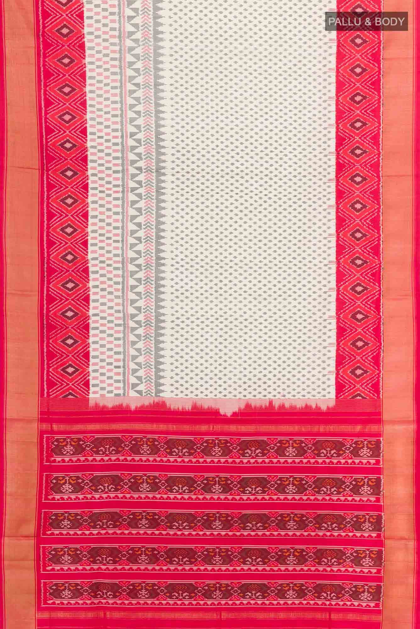 Off White Pochampally Silk Saree - Image 4
