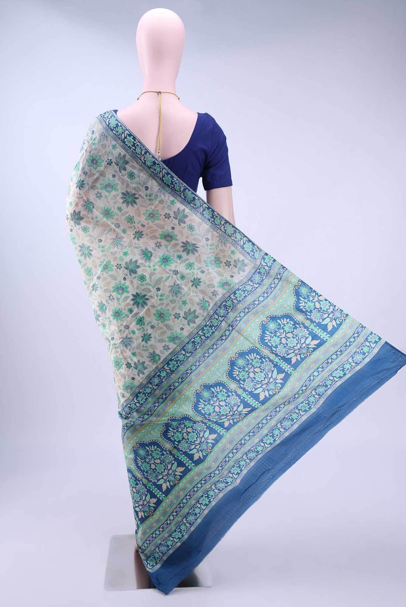 Off White Printed Silk Saree - Image 3
