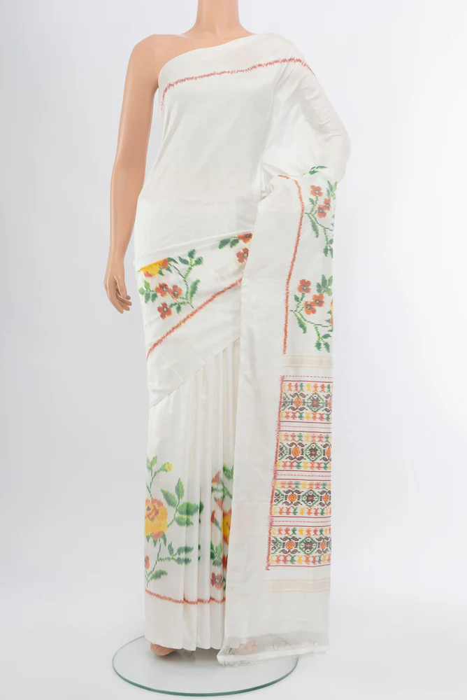 White Double Ikat Saree