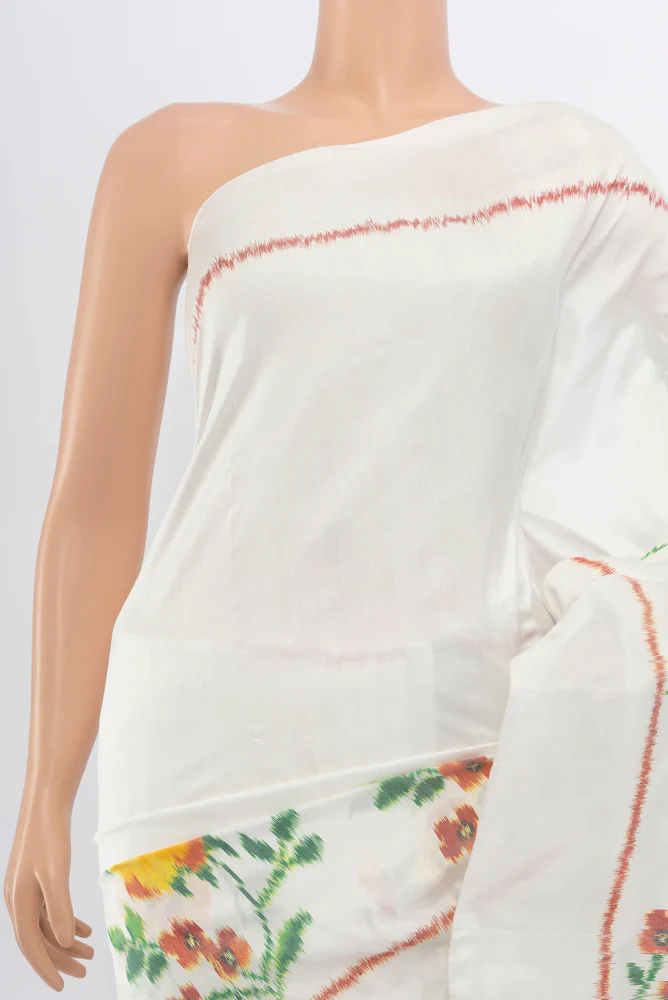 White Double Ikat Saree - Image 2