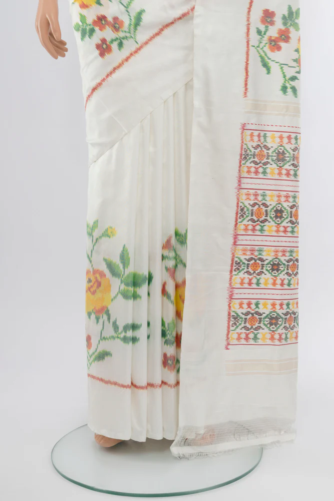 White Double Ikat Saree - Image 3