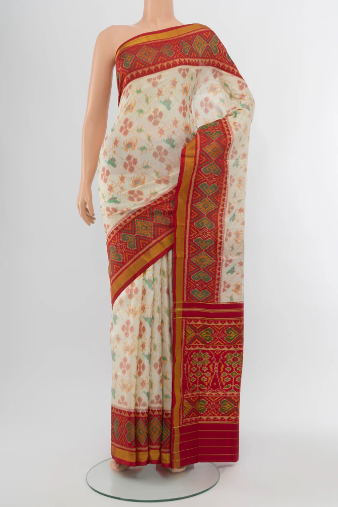 Off White Rajkot Patola Silk Saree