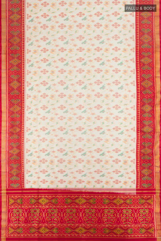 Off White Rajkot Patola Silk Saree - Image 5