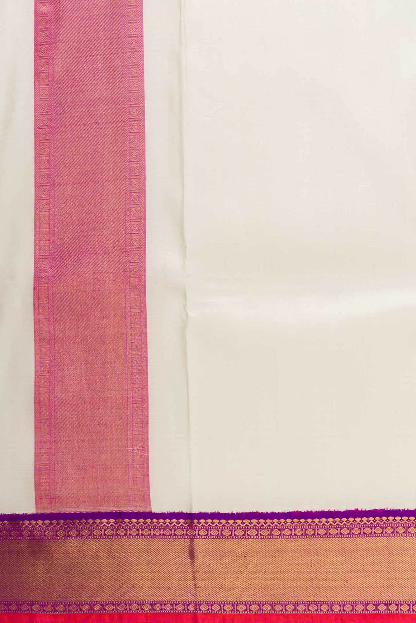 Off White Silk Dhoti With Angavastram (9X 5) Muzham - Image 3