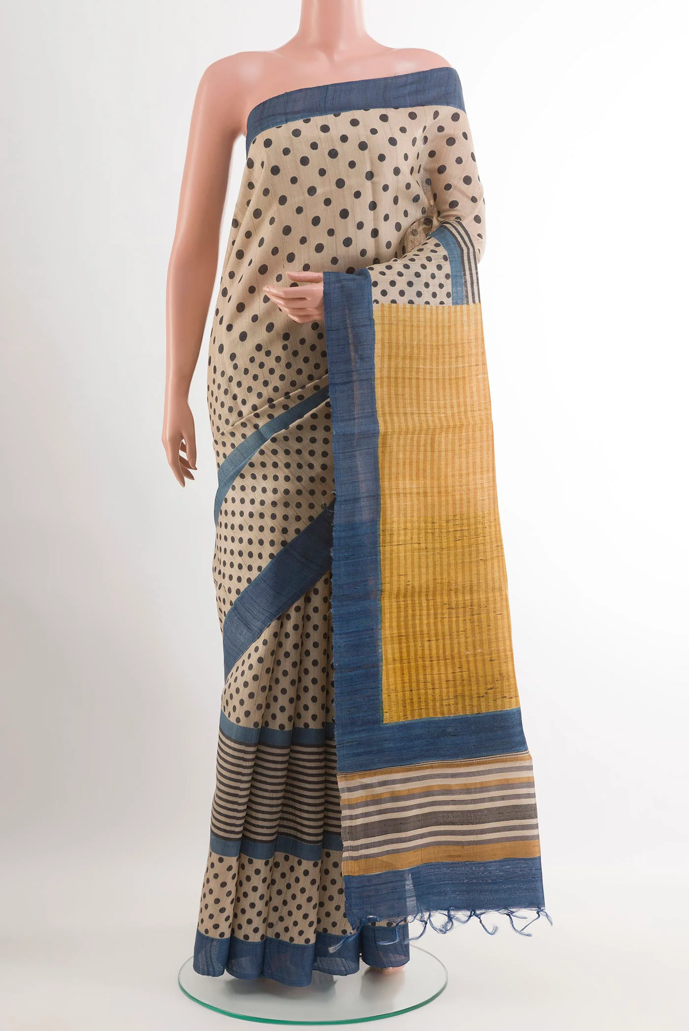 Beige Tussar Silk Saree