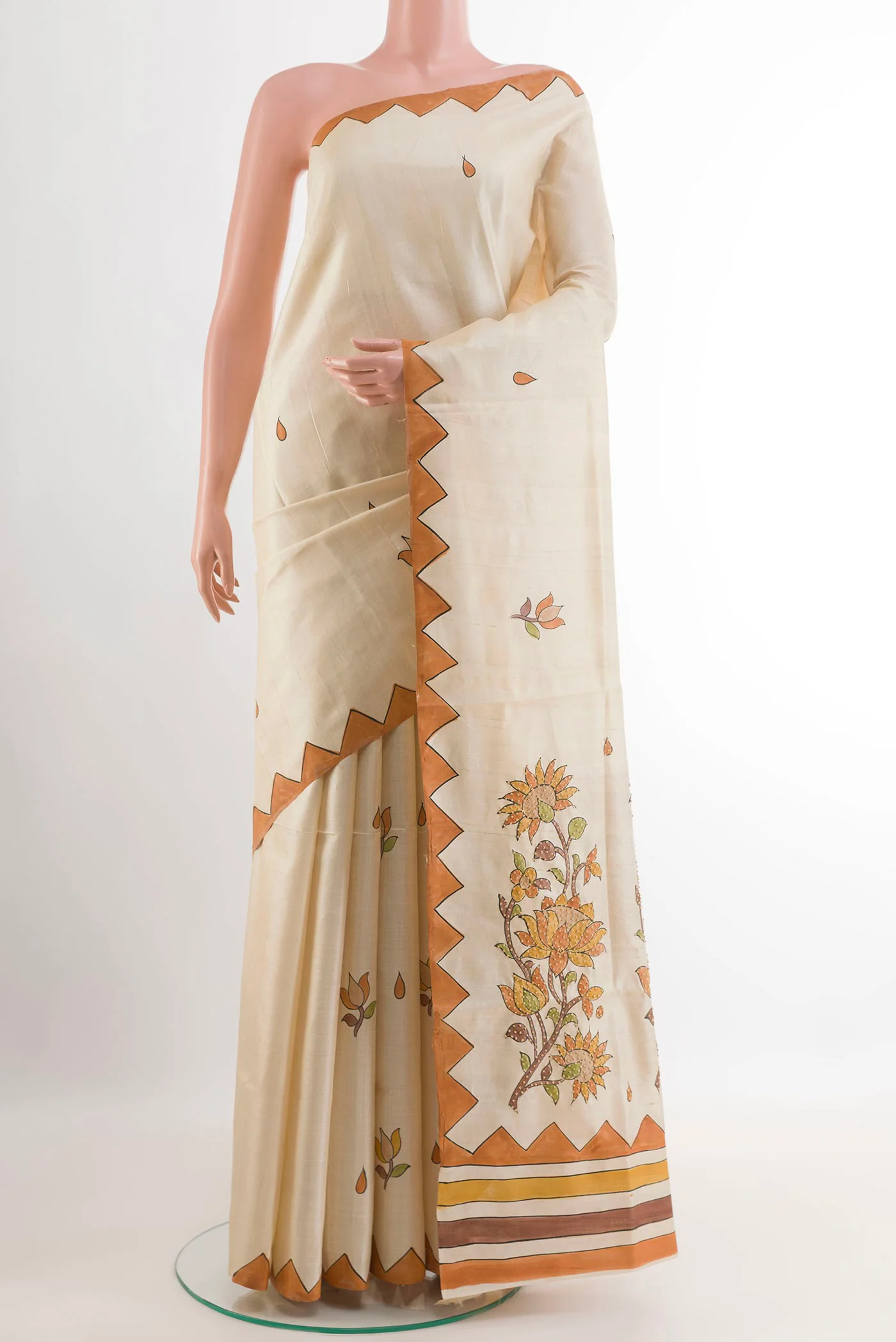 Cream Tussar Silk Saree