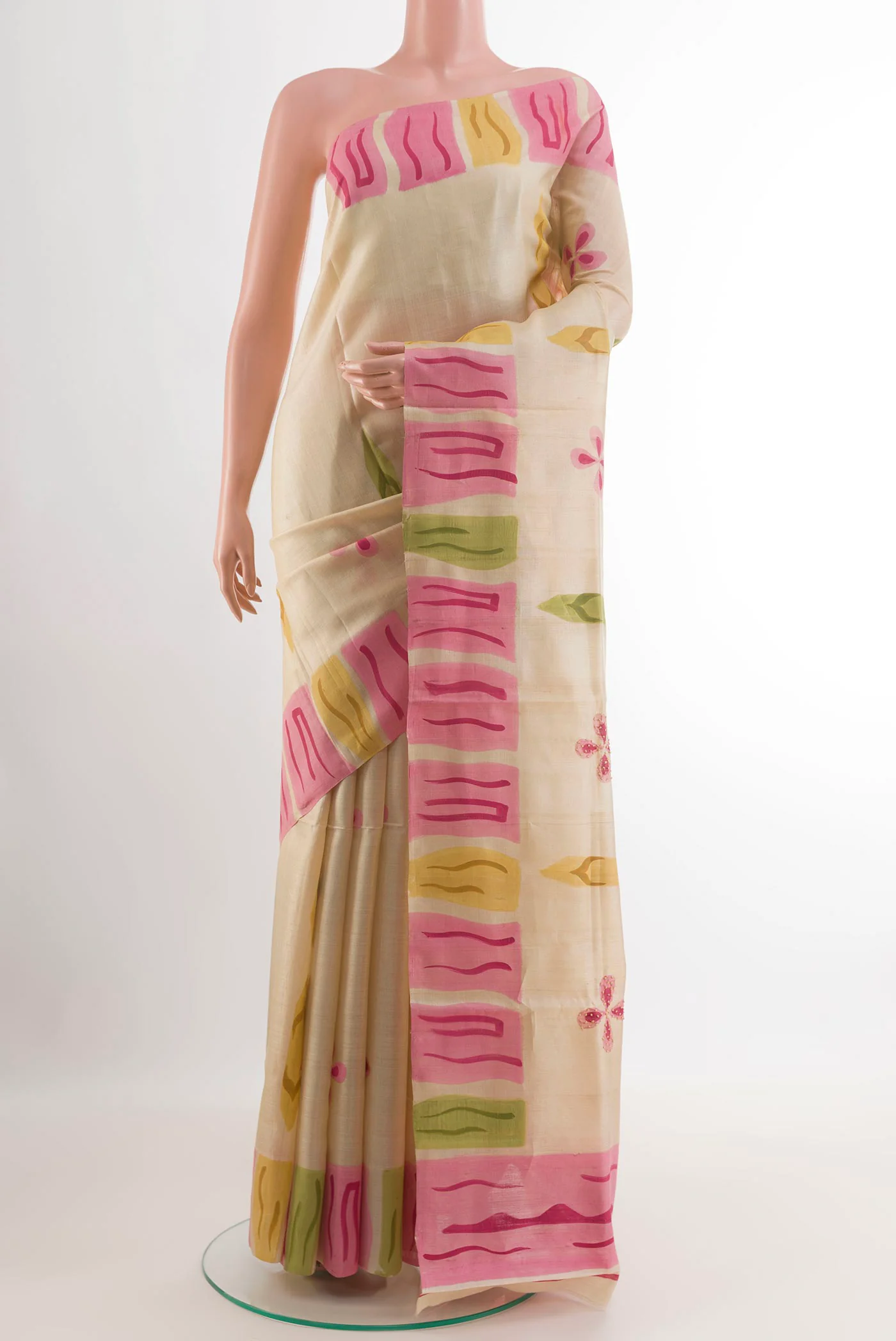 Cream Tussar Silk Saree