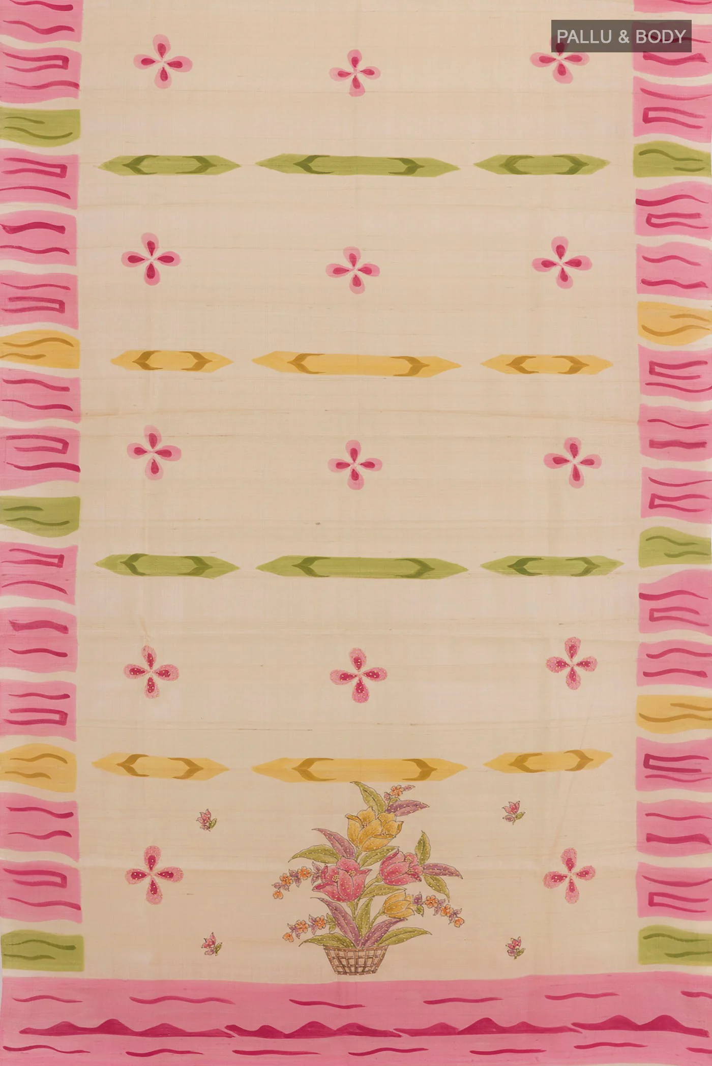 Cream Tussar Silk Saree - Image 3