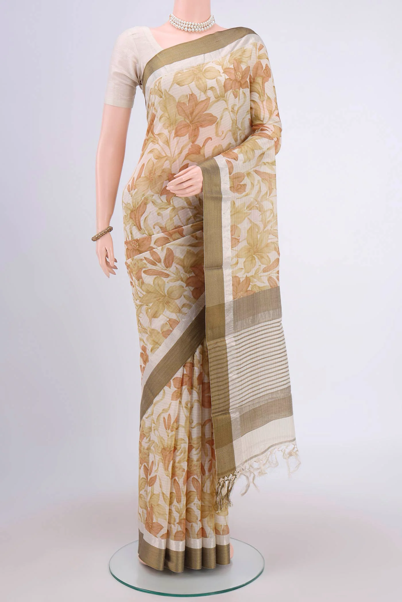 Cream Tussar Saree