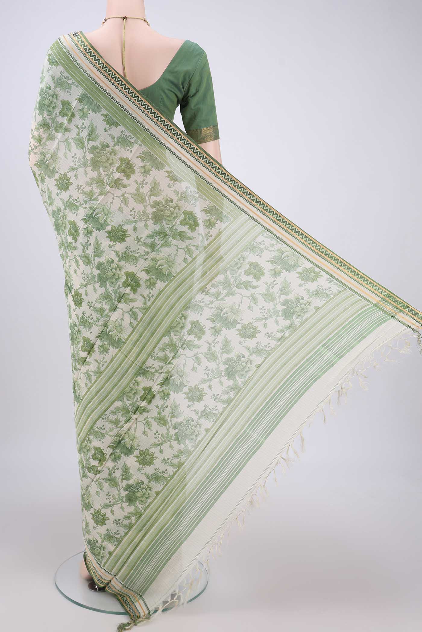 Cream Tussar Silk Saree - Image 3