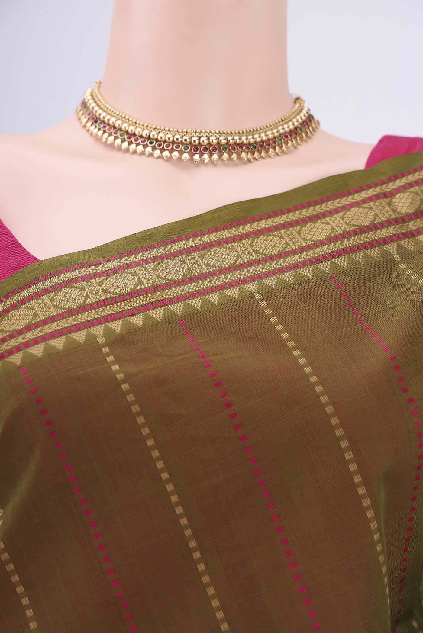 Olive Green Kanchi Cotton Saree - Image 2