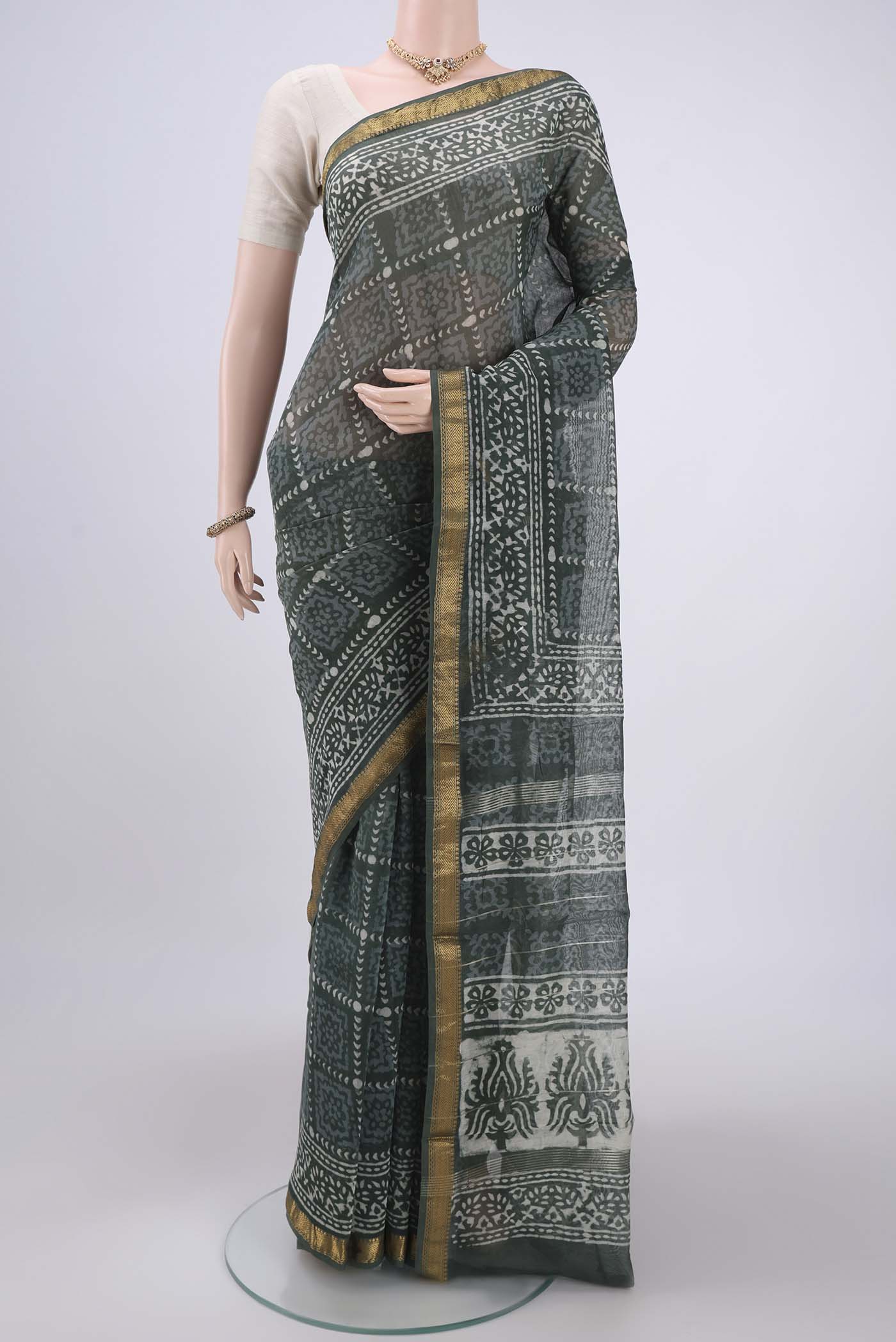 Grey Maheshwari Silk Cotton Saree