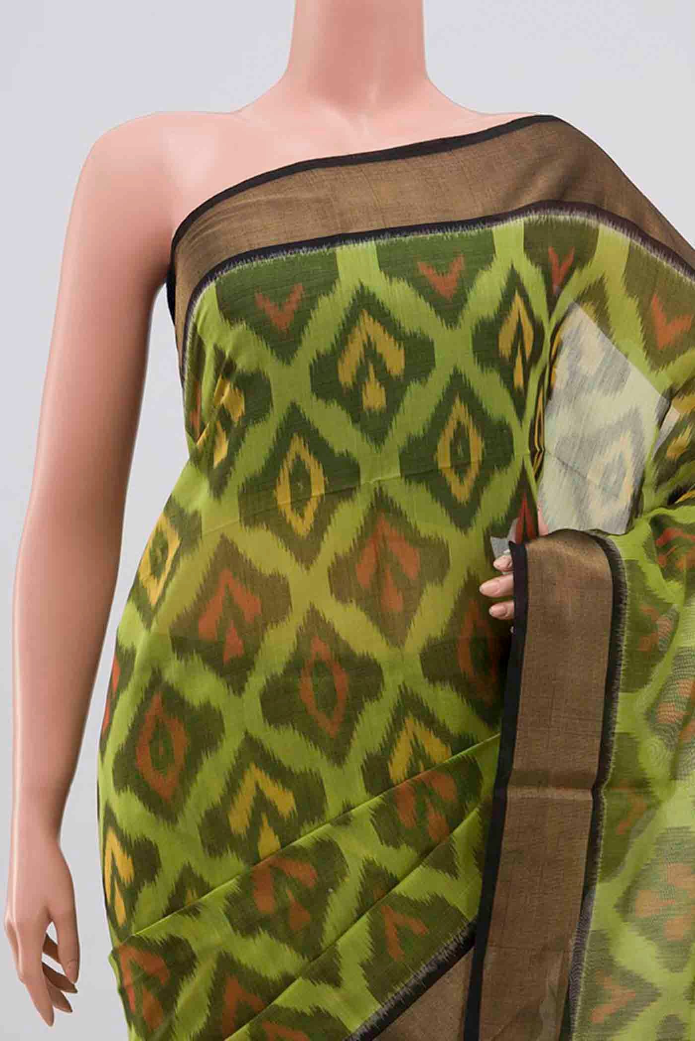 Olive Green Silk Cotton Saree - Image 2