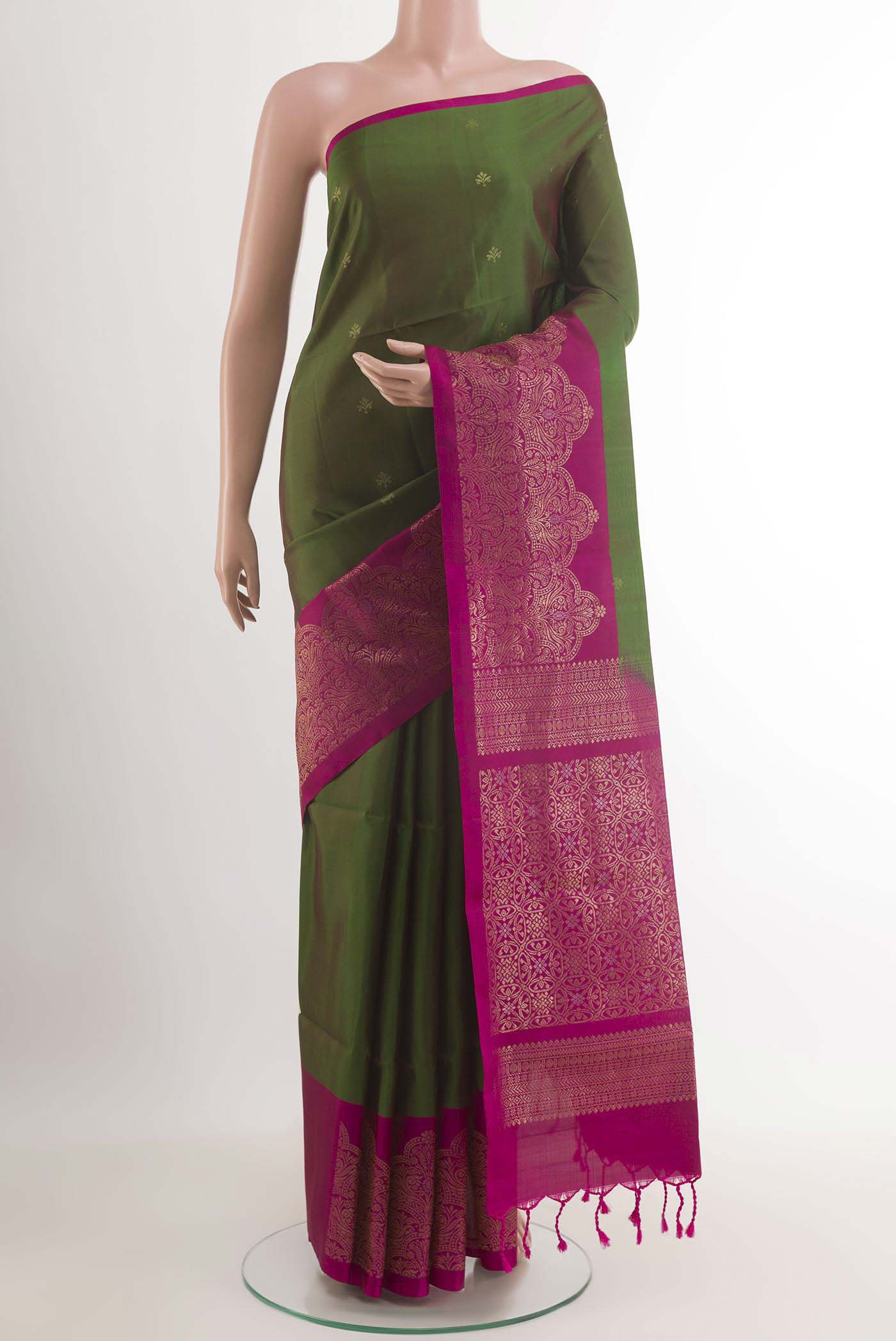 Green with Magenta Color Soft Silk Saree