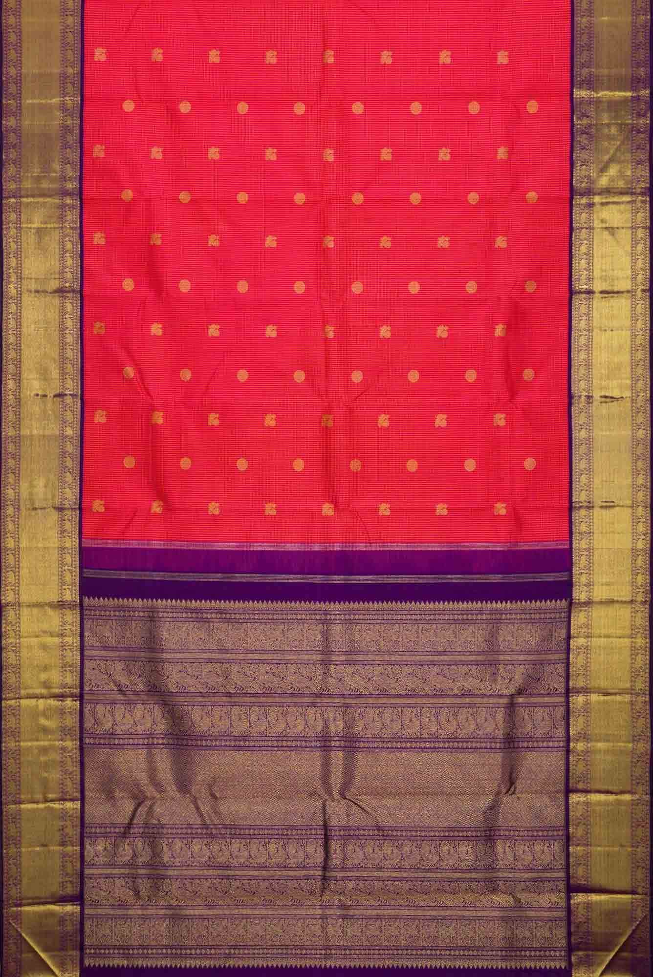 Pure Silk Pure Zari Orange and Pink Dual Tone Kanchipuram Saree - Image 4