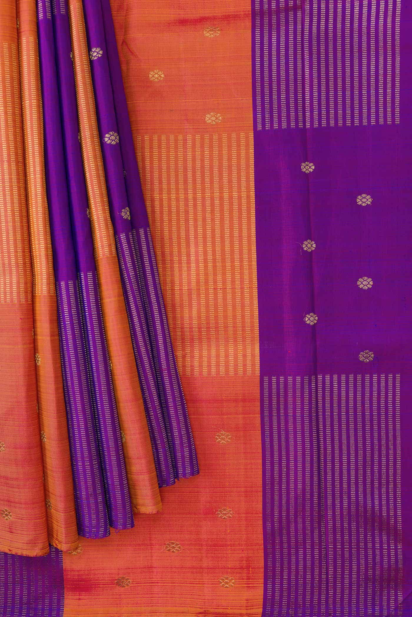 Orange and Puple Dual Tone Kanchipuram Silk Saree - Image 2