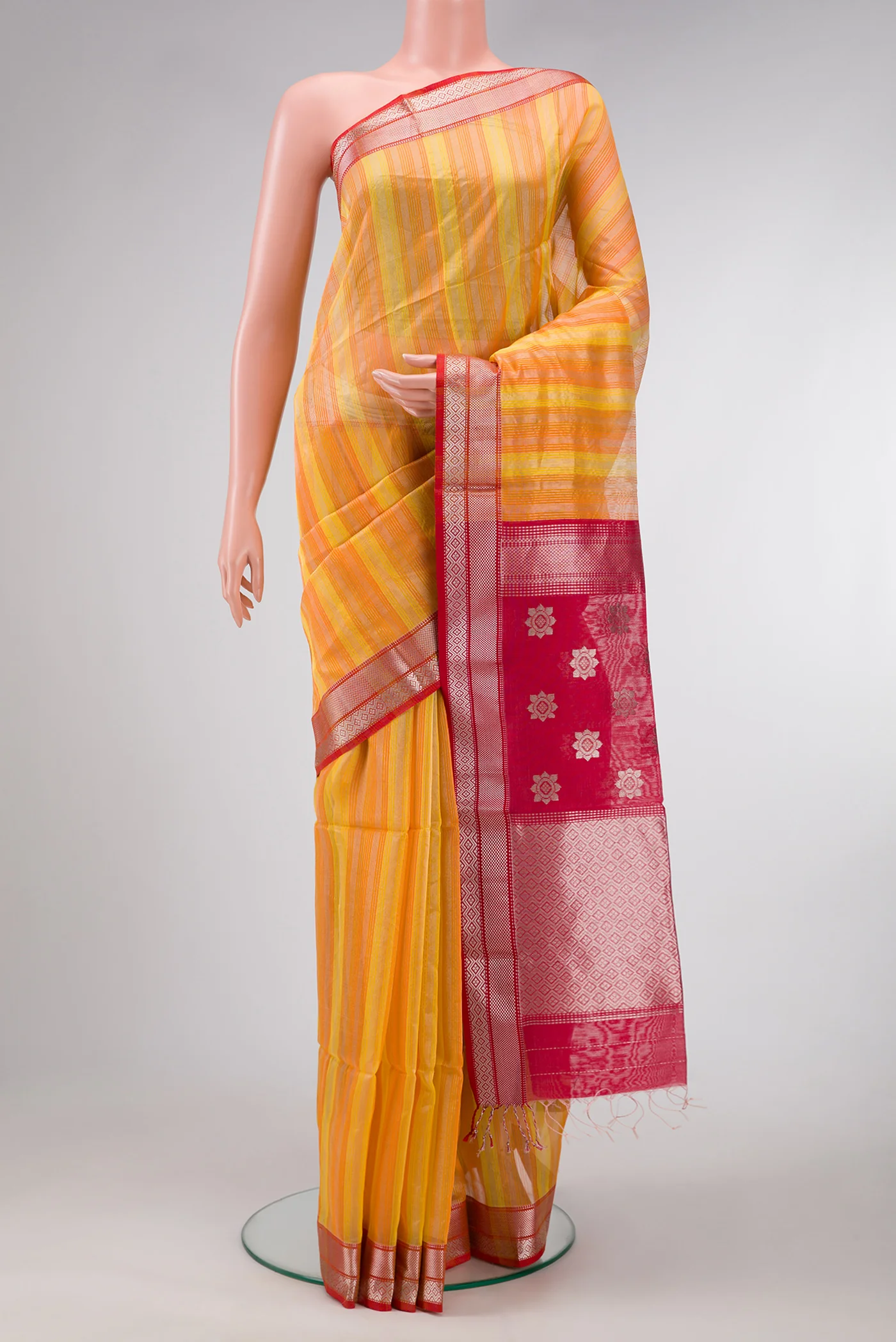 Orange and Yellow Color Maheshwari Silk Saree