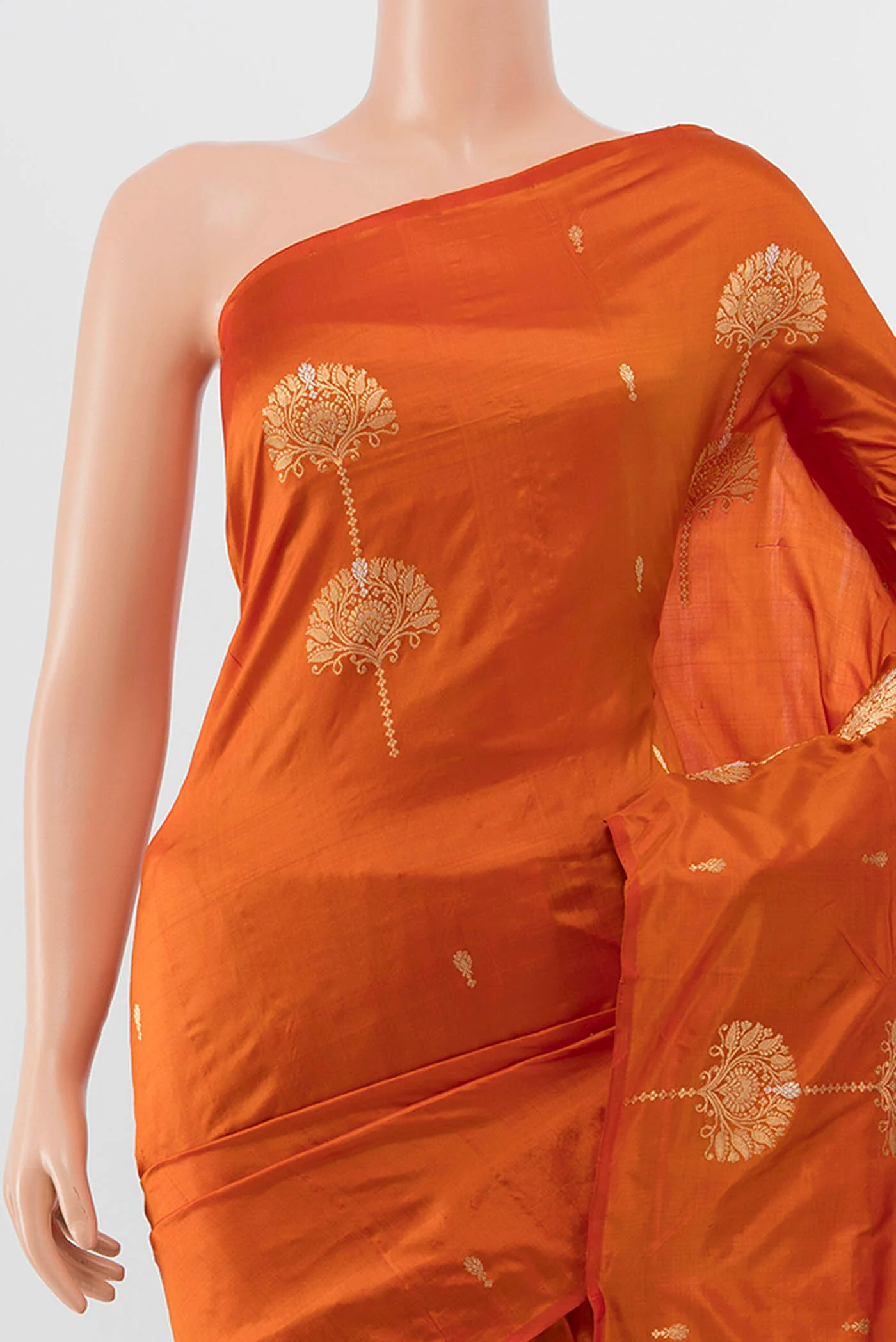 Orange Banarasi Katan Silk Saree - Image 2