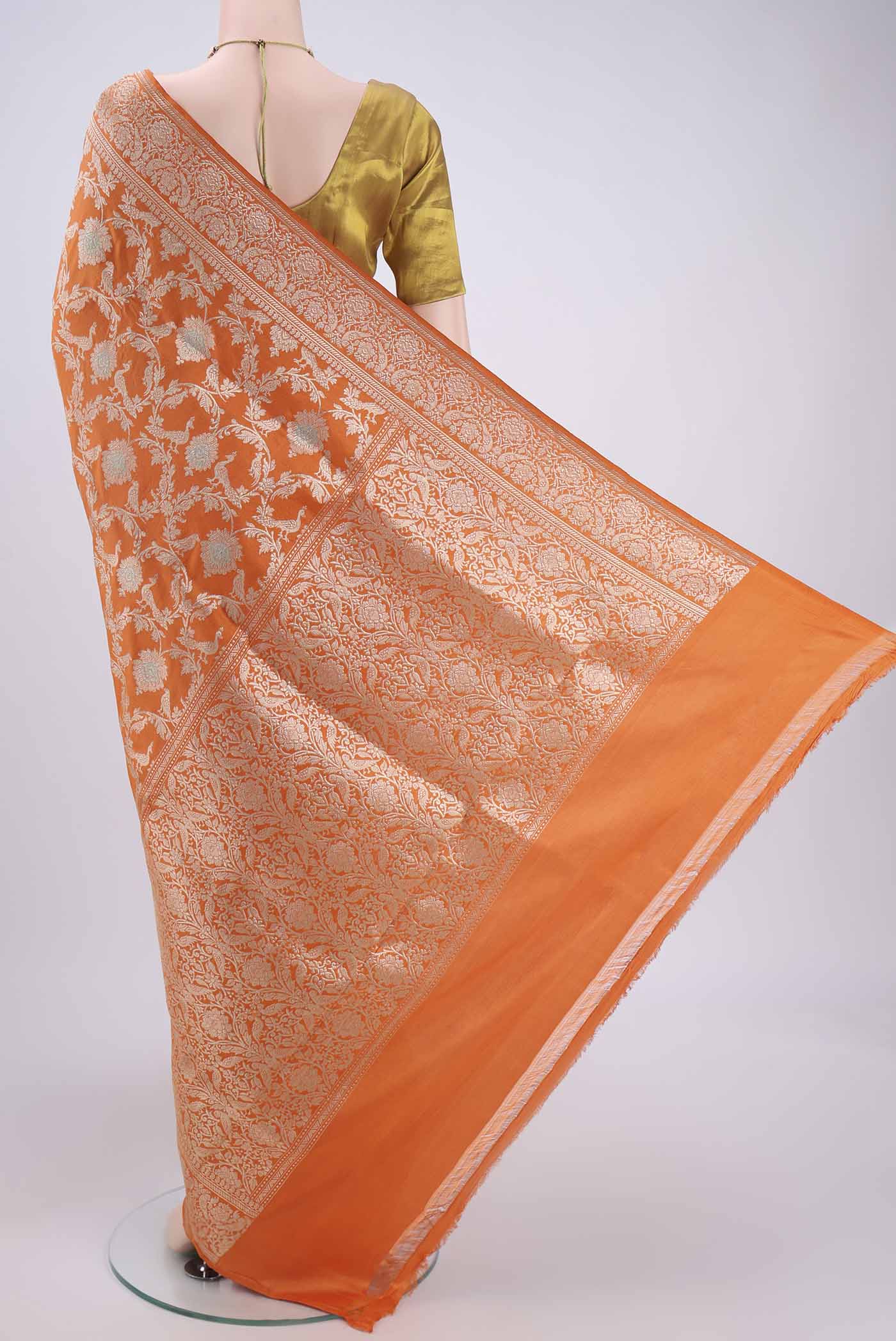 Orange Banarasi Silk Saree - Image 3