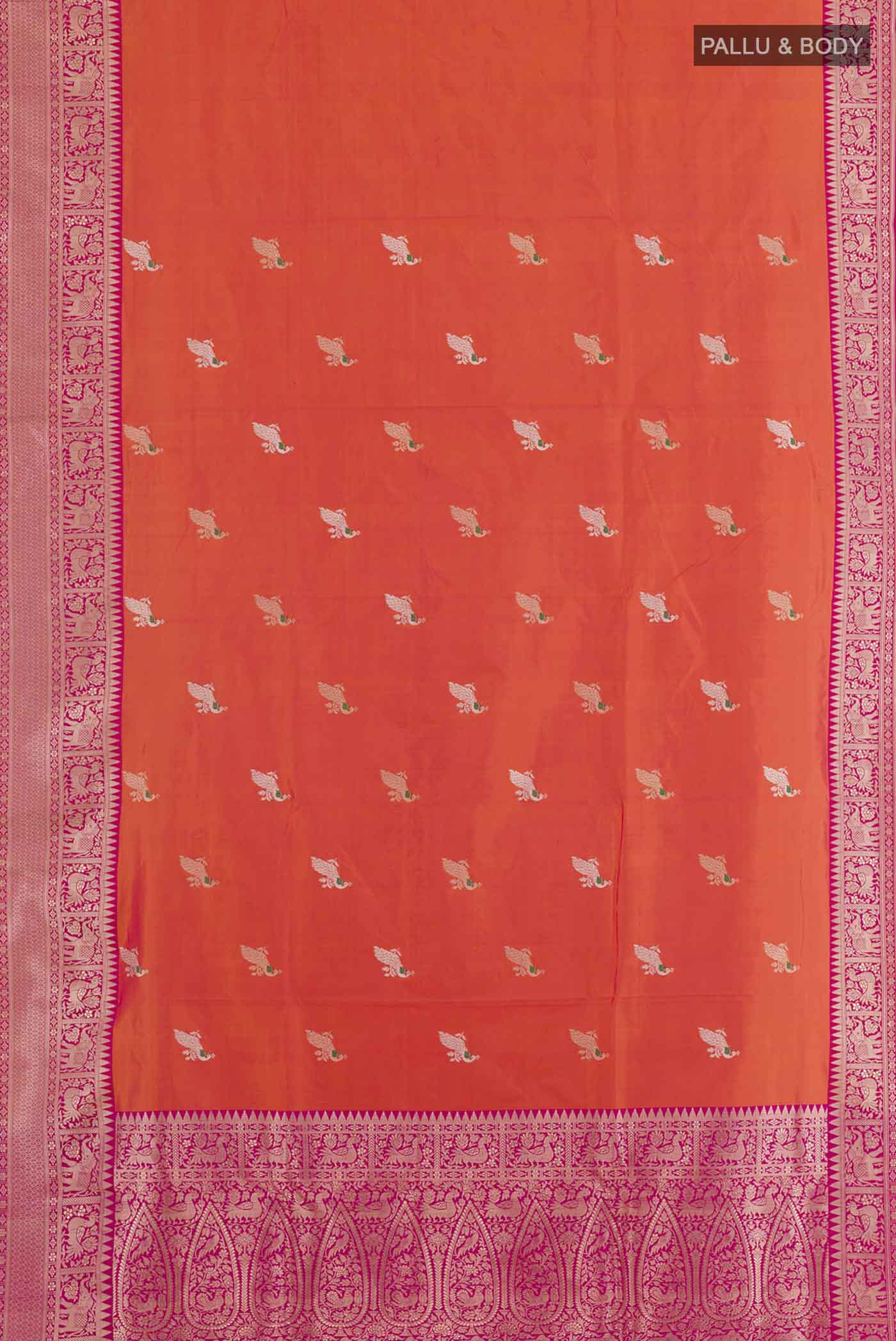 Orange with Pink Color Banarasi Silk Saree - Image 3