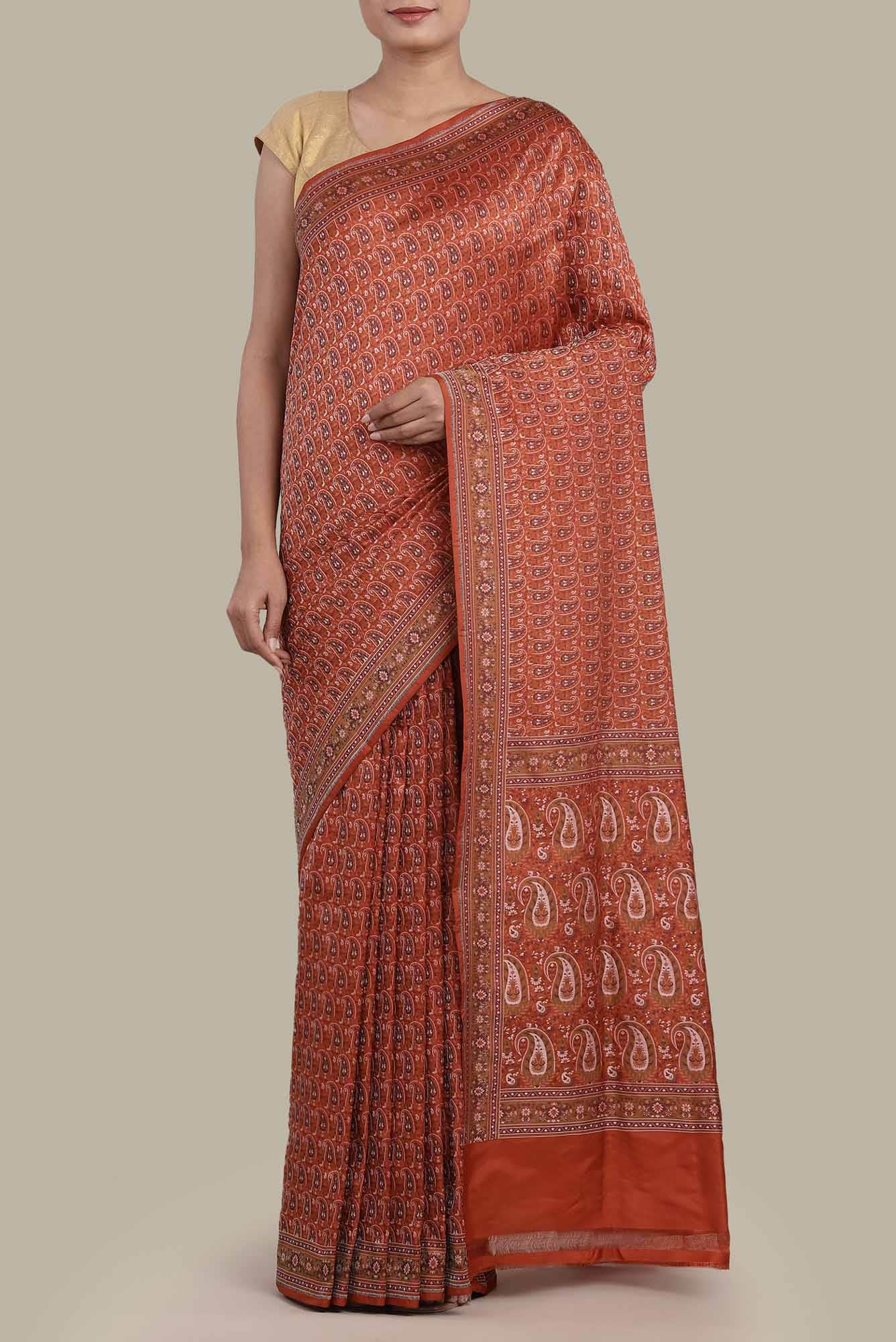 Rust Banarasi Tanchoi Silk Saree - Image 7