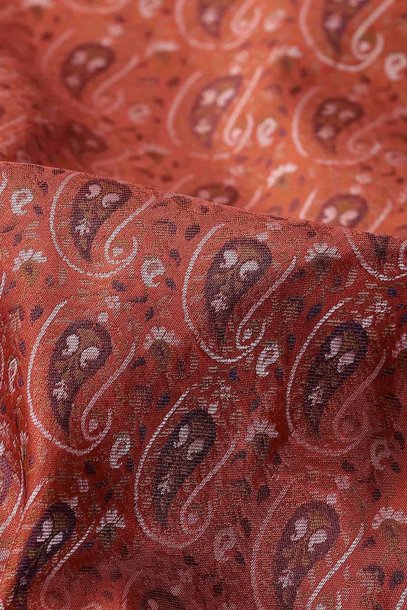 Rust Banarasi Tanchoi Silk Saree - Image 8
