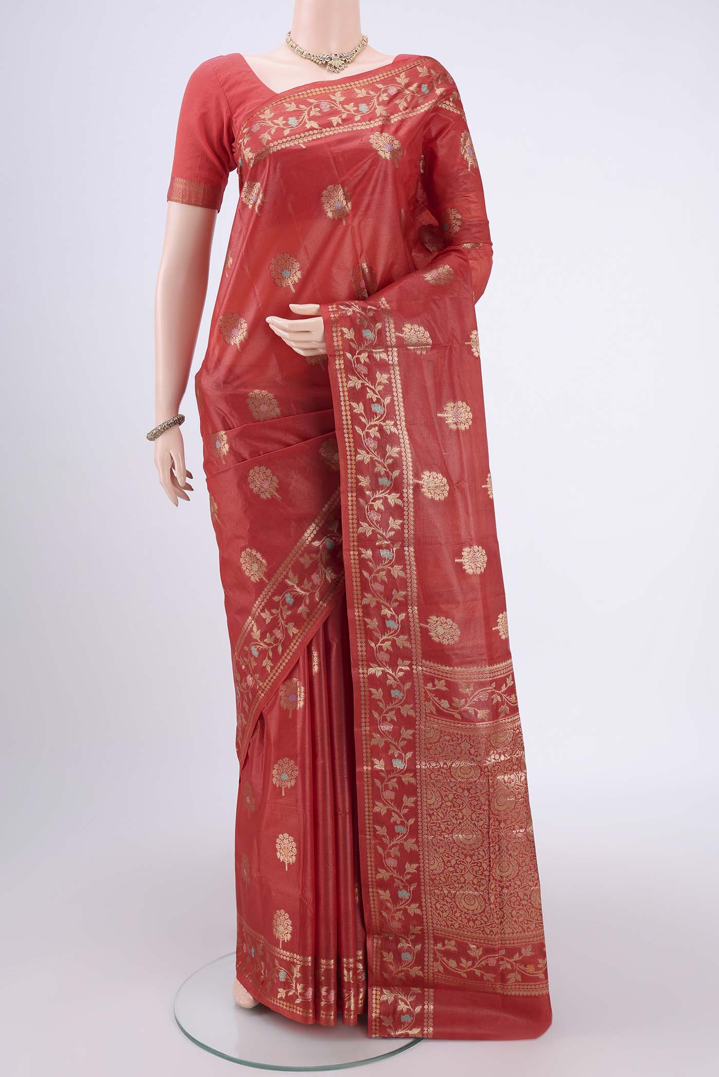 Orange Banarasi Tussar Silk Saree
