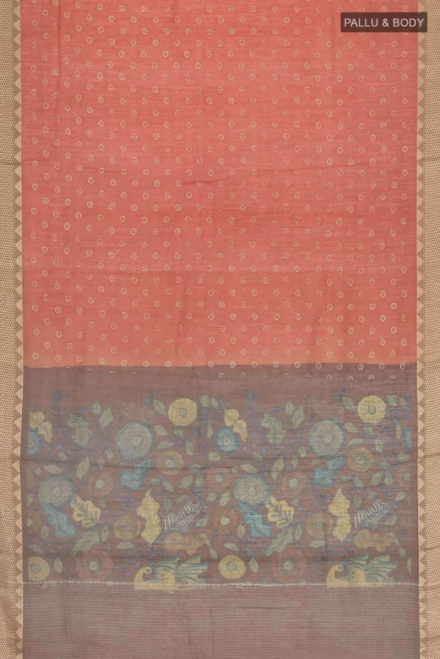Orange Bhagalpuri Tussar Silk Saree - Image 5